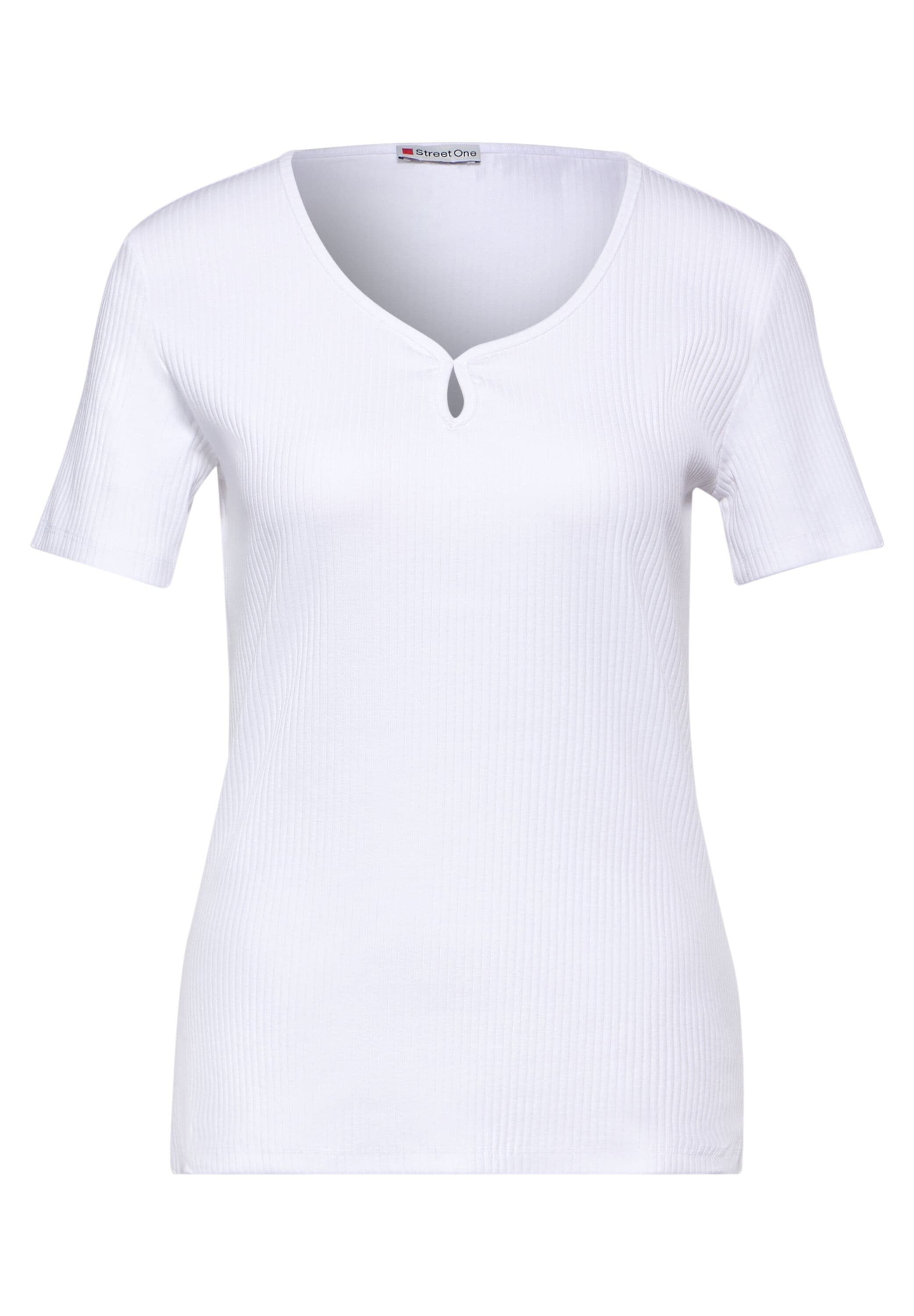 STREET ONE Kurzarmshirt, Rippoptik und V-Ausschnitt mit Schlitz