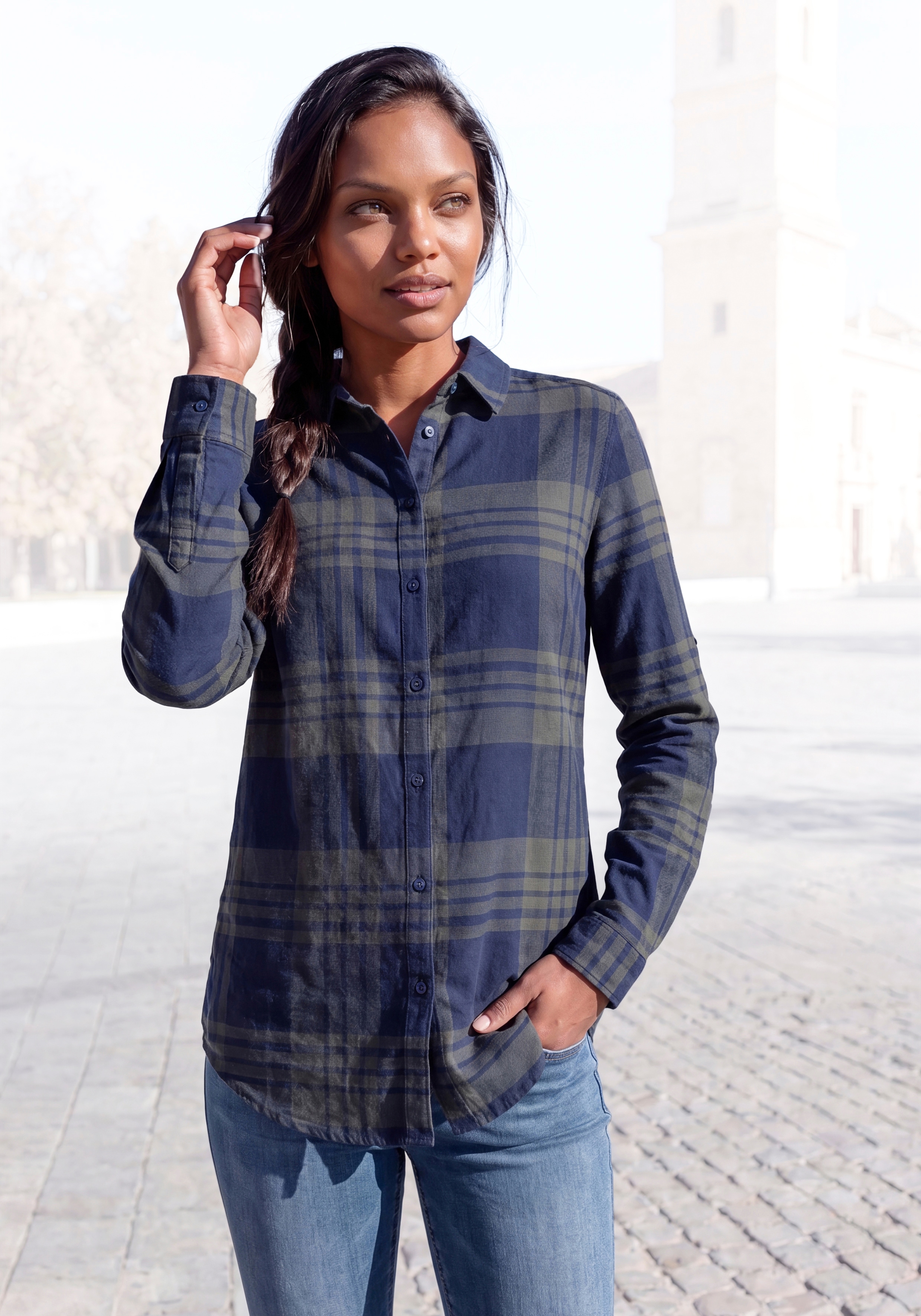 LASCANA Hemdbluse aus weichem Flanell, Karobluse aus Baumwolle, Damenbluse