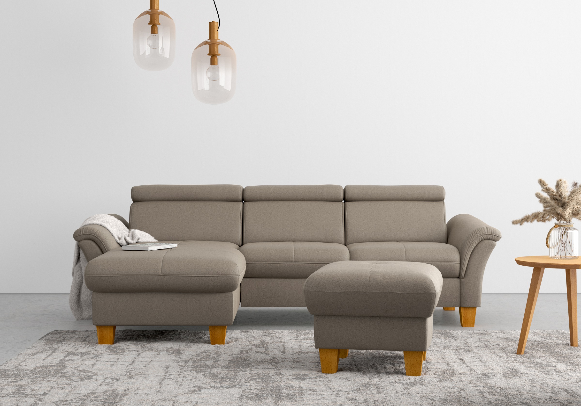 Home affaire "Lindgren L-Form" wahlweise mit Bett mit klappbaren Rollen, Kasten und Kopfverstellung