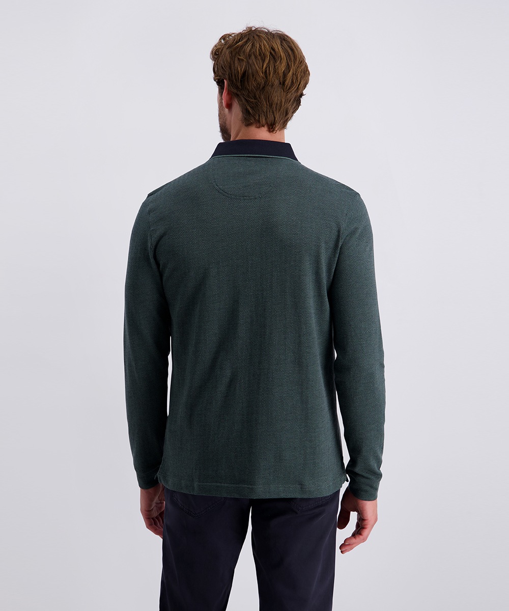 Thumbnail - Pierre Cardin Langarm-Poloshirt mit Fischgratmuster