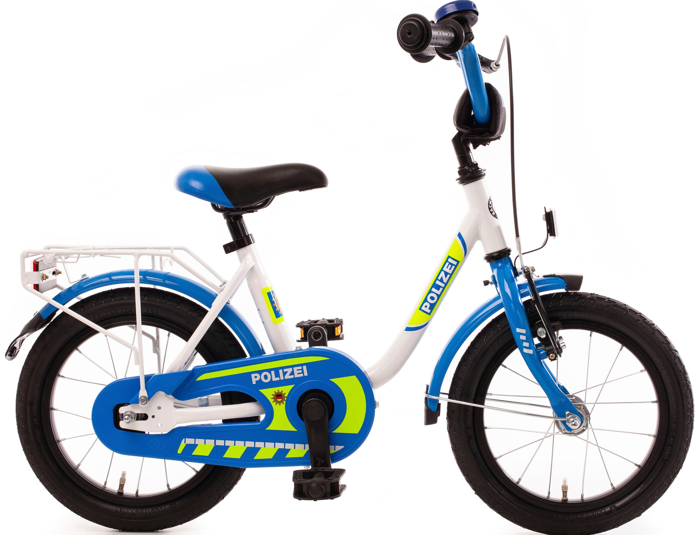 Bachtenkirch Kinderfahrrad "14" Kinderfahrrad "POLIZEI" kristall-weiß/blau/neon", 1 Gang, ohne Schaltung