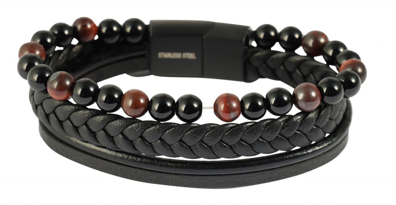 Edelstahlarmband ADELIA´S "Herren Armband aus Edelstahl mit Onyx" Gr. 19, rot, Armbänder, Herren, 19, Edelstahl, Edelstahlarmband