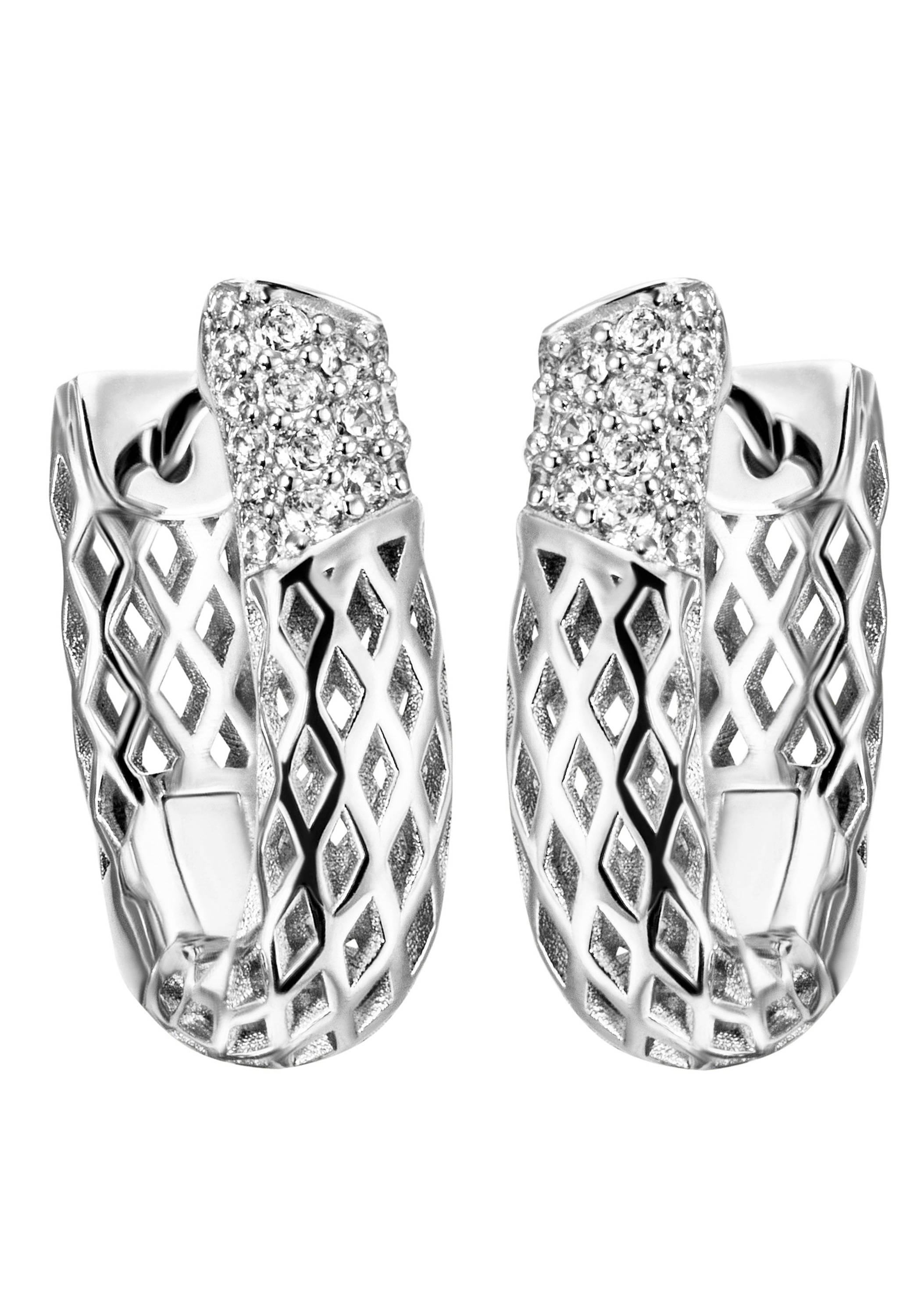 Paar Creolen JOBO "Ohrringe mit 32 Zirkonia", silber (silber 925, weiß), Ohrringe, Damen, Silber 925 (Sterlingsilber), 925 Silber