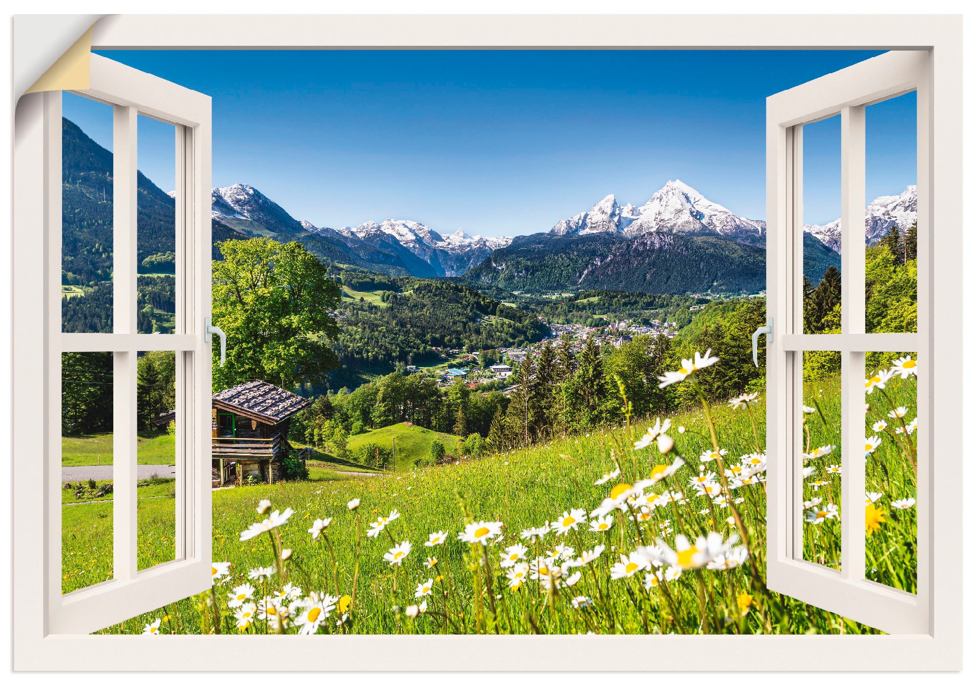 Artland Wandbild »Fensterblick Bayerischen Alpen«, Berge, (1 St.), als Alubild, Leinwandbild, Wandaufkleber oder Poster in versch. Größen