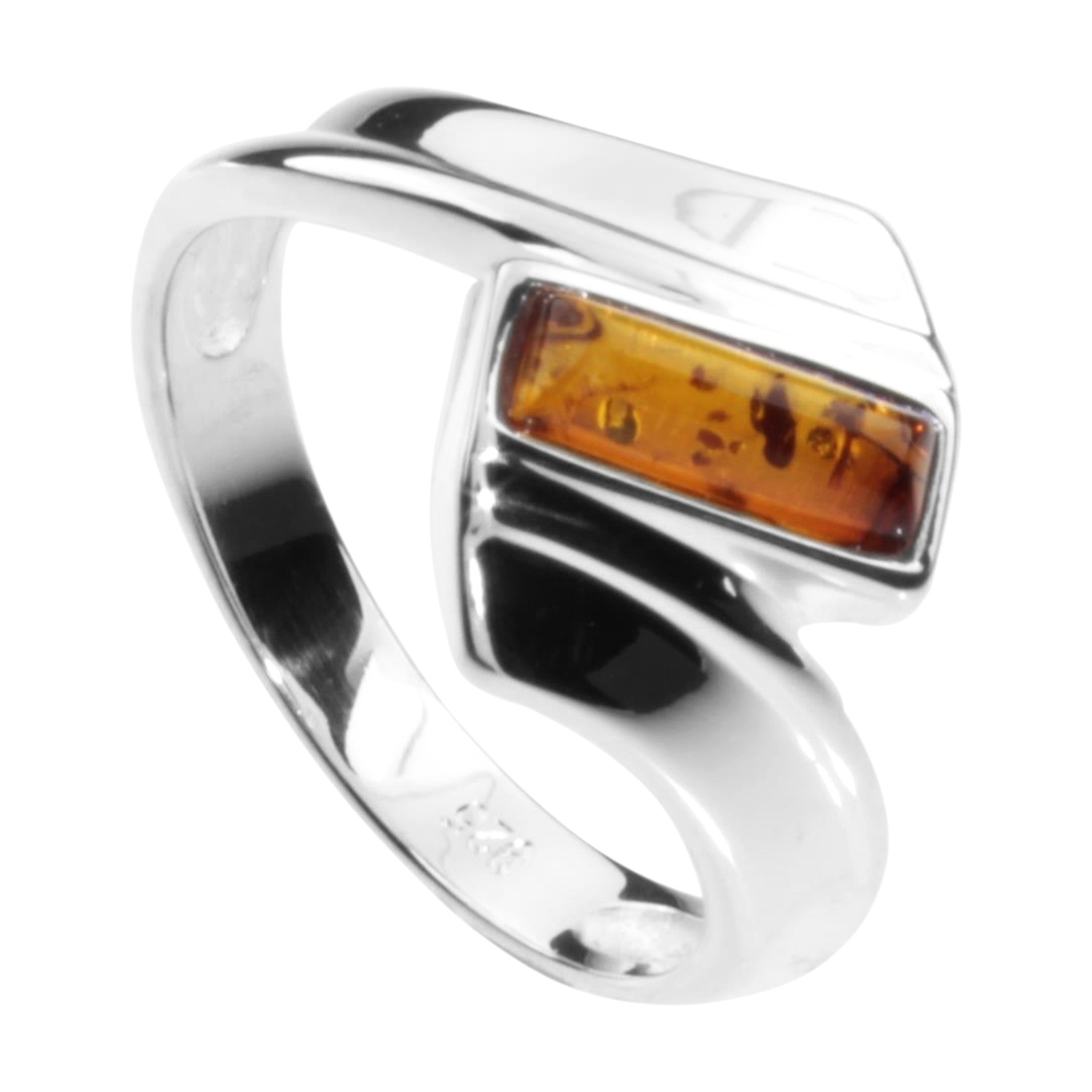 OSTSEE-SCHMUCK Damen Fingerring "- Karo - Silber 925/000 - Bernstein", 52, silber, Fingerringe