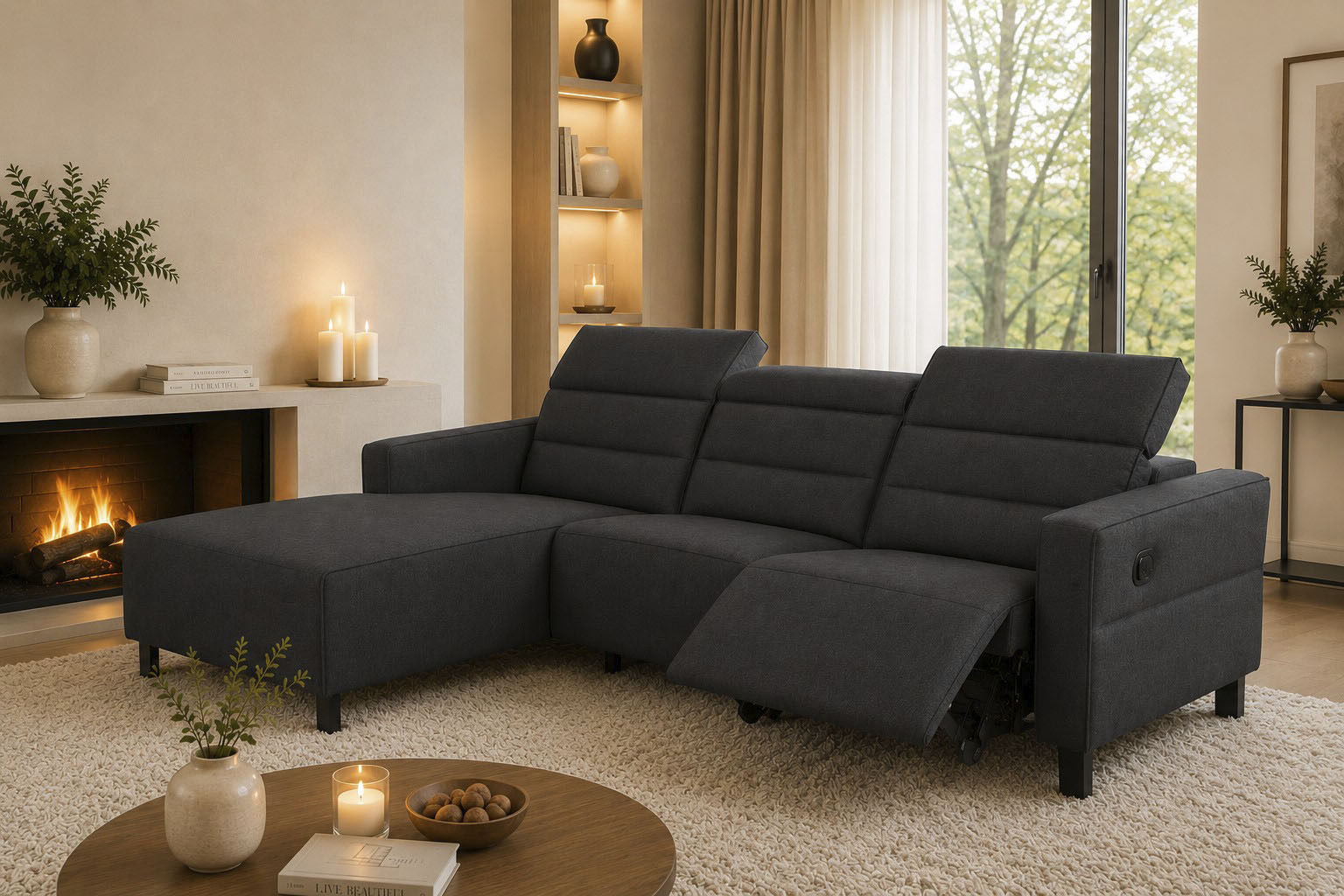 OTTO home Ecksofa "CARPARI Webstoff,L-Form,224 cm, man./elektr. Relaxfunktion" (USB A/C), sowie Kopfteilverstellung