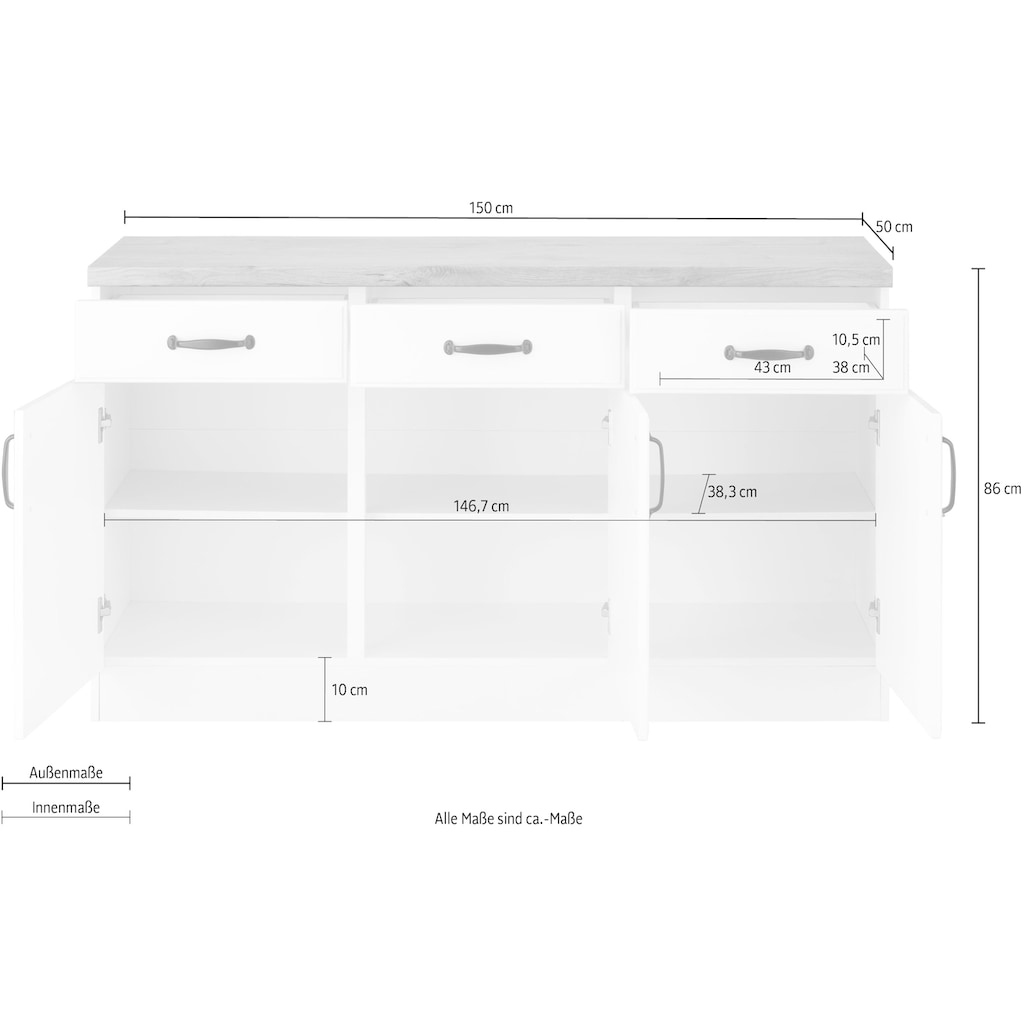 wiho Küchen Unterschrank »Erla«, 150 cm breit mit Kassettenfront