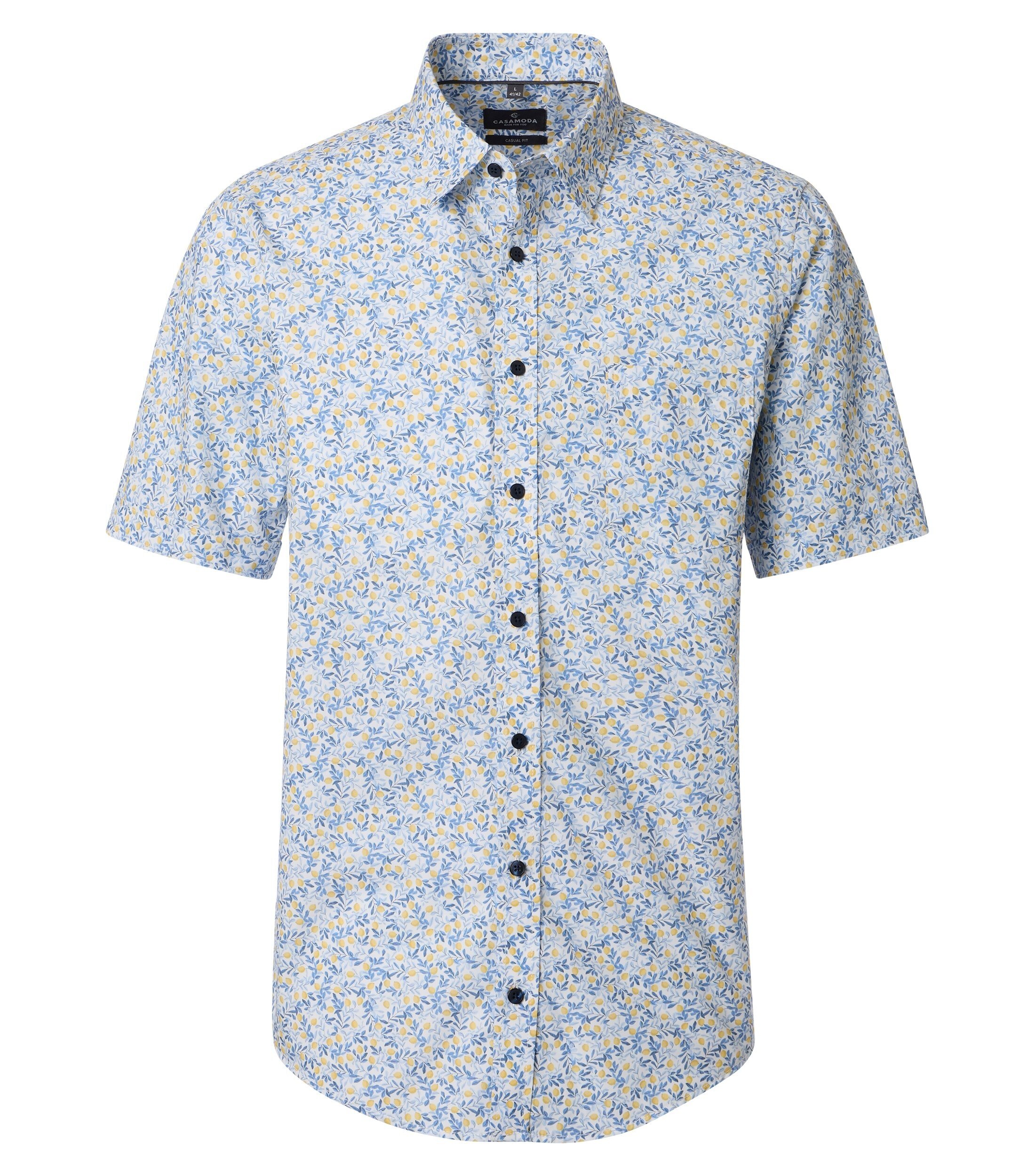 Kurzarmhemd CASAMODA "CASAMODA Freizeithemd Kurzarm Print", Herren, Gr. 3XL, Normalgrößen, gelb, 100% Baumwolle, bedruckt, lässig geschnitten, Hemden
