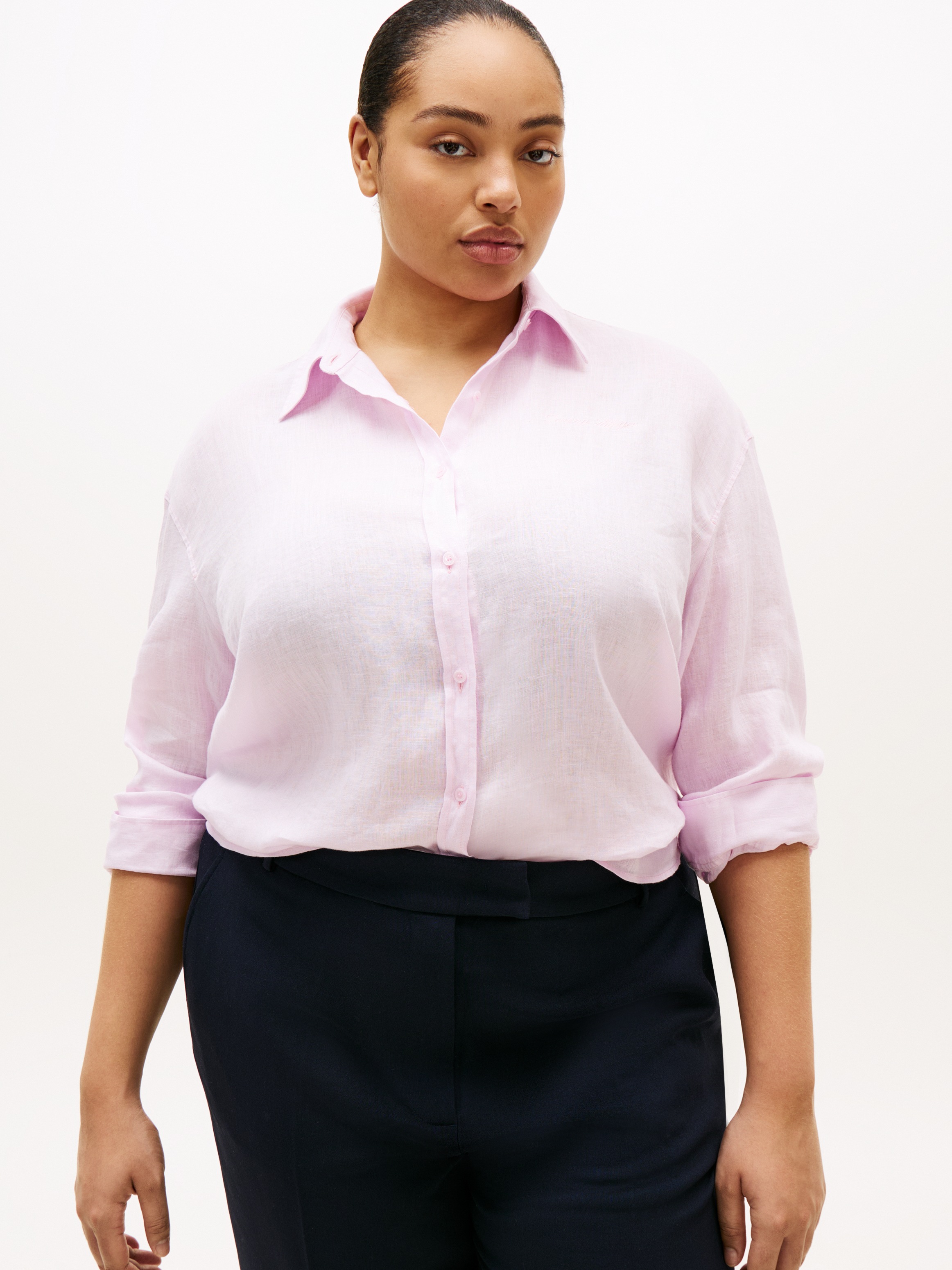 Tommy Hilfiger Curve Langarmbluse "CRV ESS LINEN ROUND HEM SHIRT" in großen günstig online kaufen