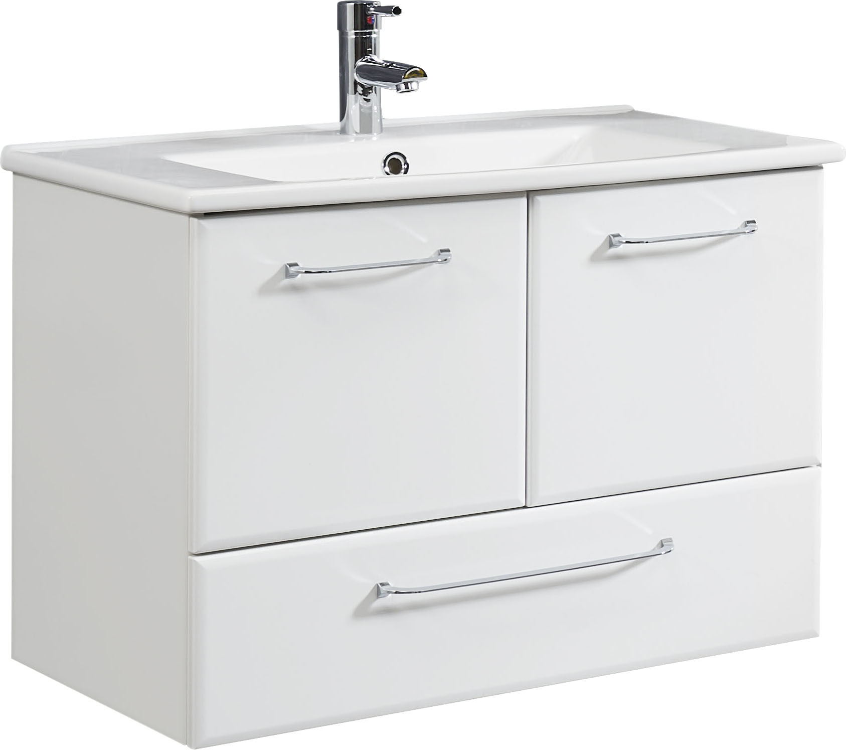Thumbnail - Saphir Waschtisch "Quickset Keramikwaschtisch mit Unterschrank, 75 cm breit, Waschplatz", Griffe in Chrom Glanz, inkl. T...