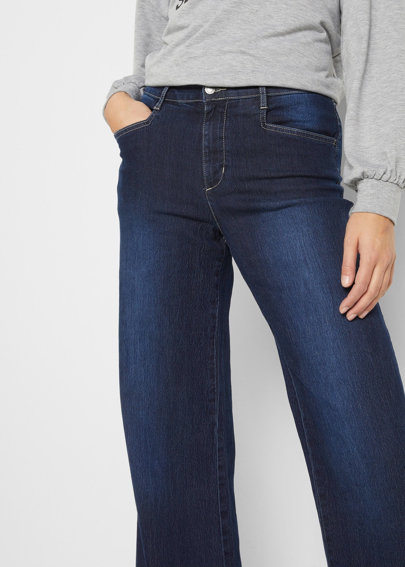 Thumbnail - bonprix Weite Jeans "Wide Leg Jeans Mid Waist, Stretch" 2 Stk. im Five-Pocket Style und mit leicht ausgestelltem Bein