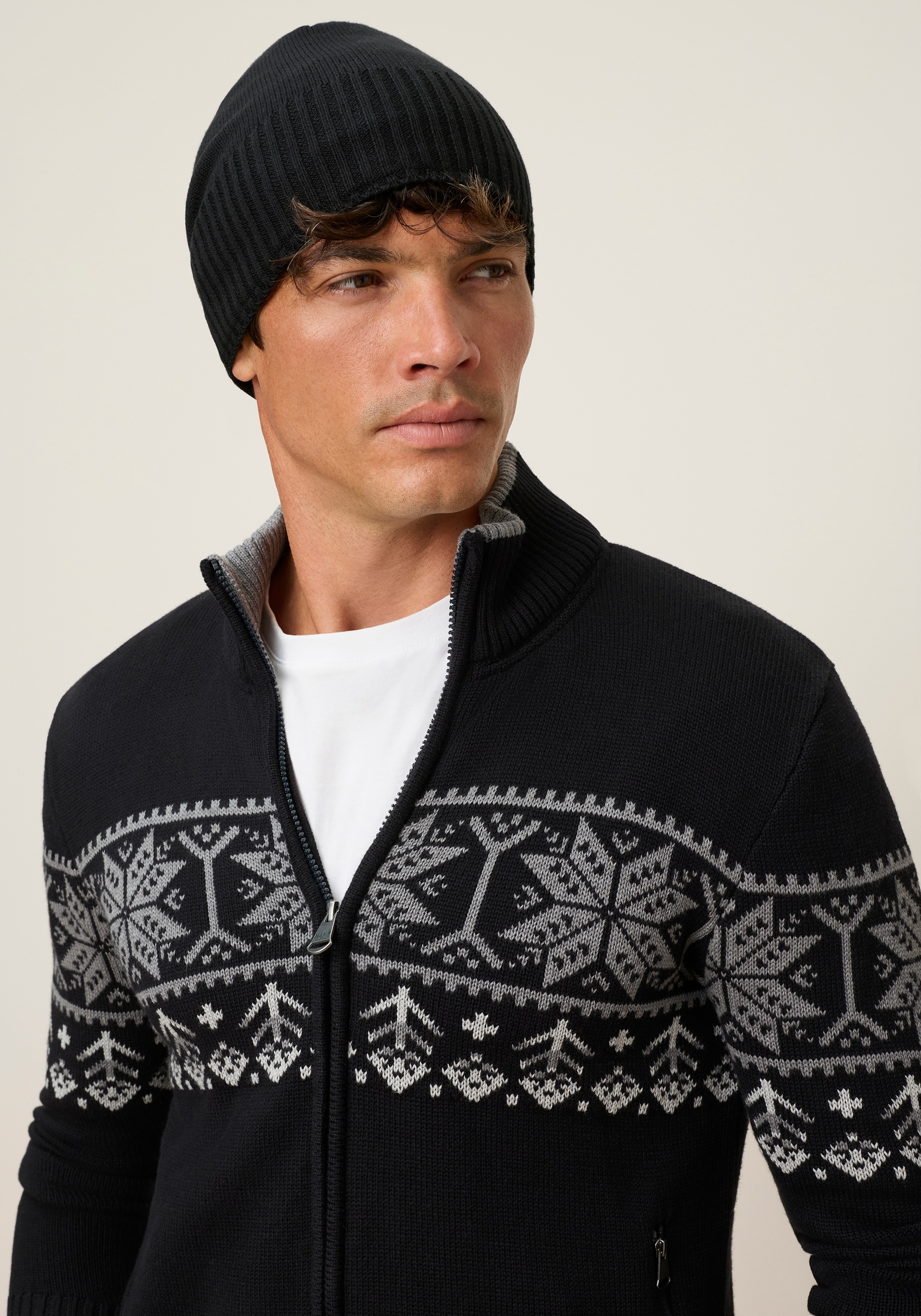 Man's World Jacquardstrickjacke »Neue Kollektion! Highlight Norweger Muster« mit Reißverschluss, mit Rippbündchen an Ärmeln und Saum