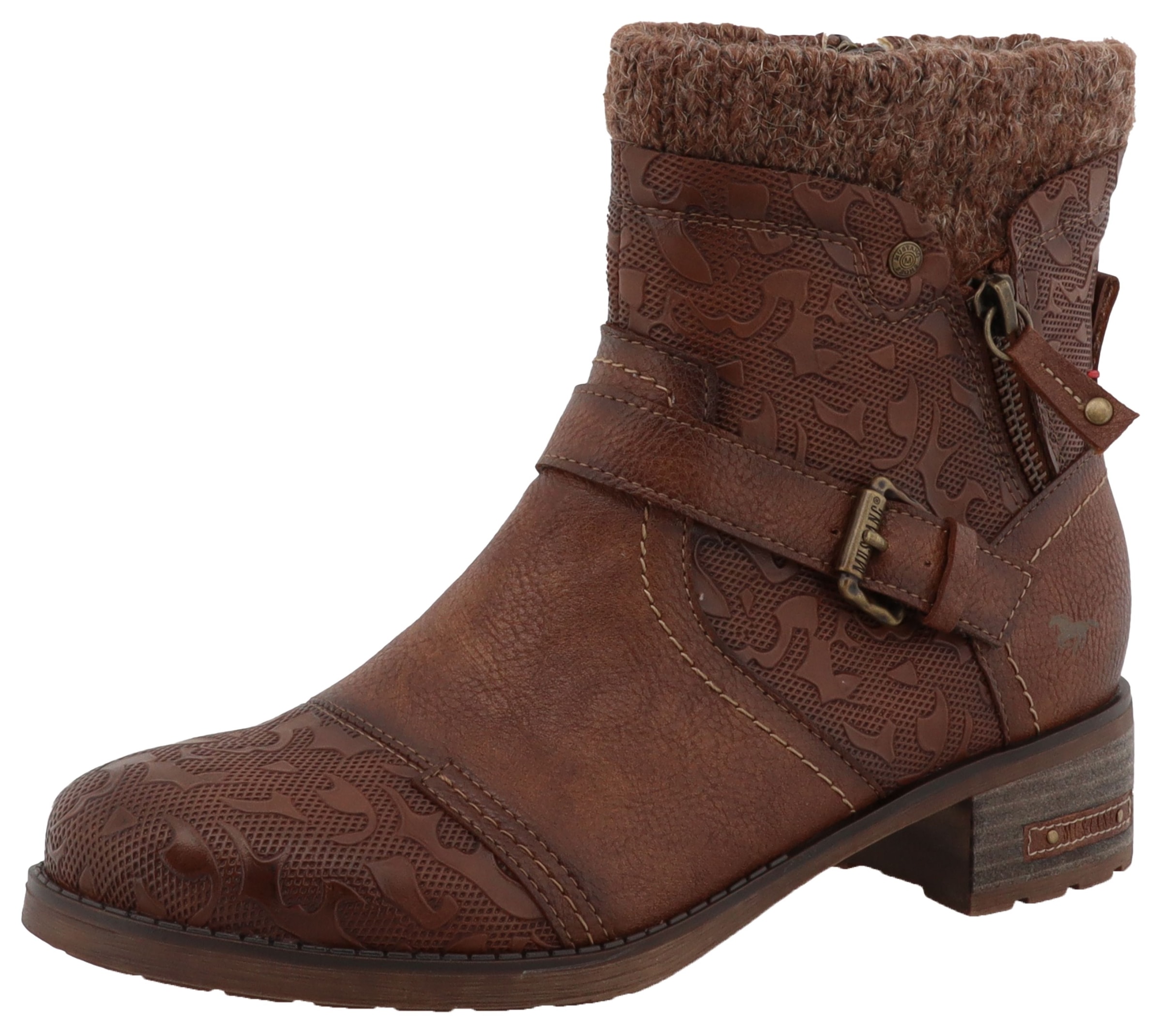 Mustang Shoes Winterstiefelette "Fabienne" Biker Boots mit Blockabsatz und günstig online kaufen