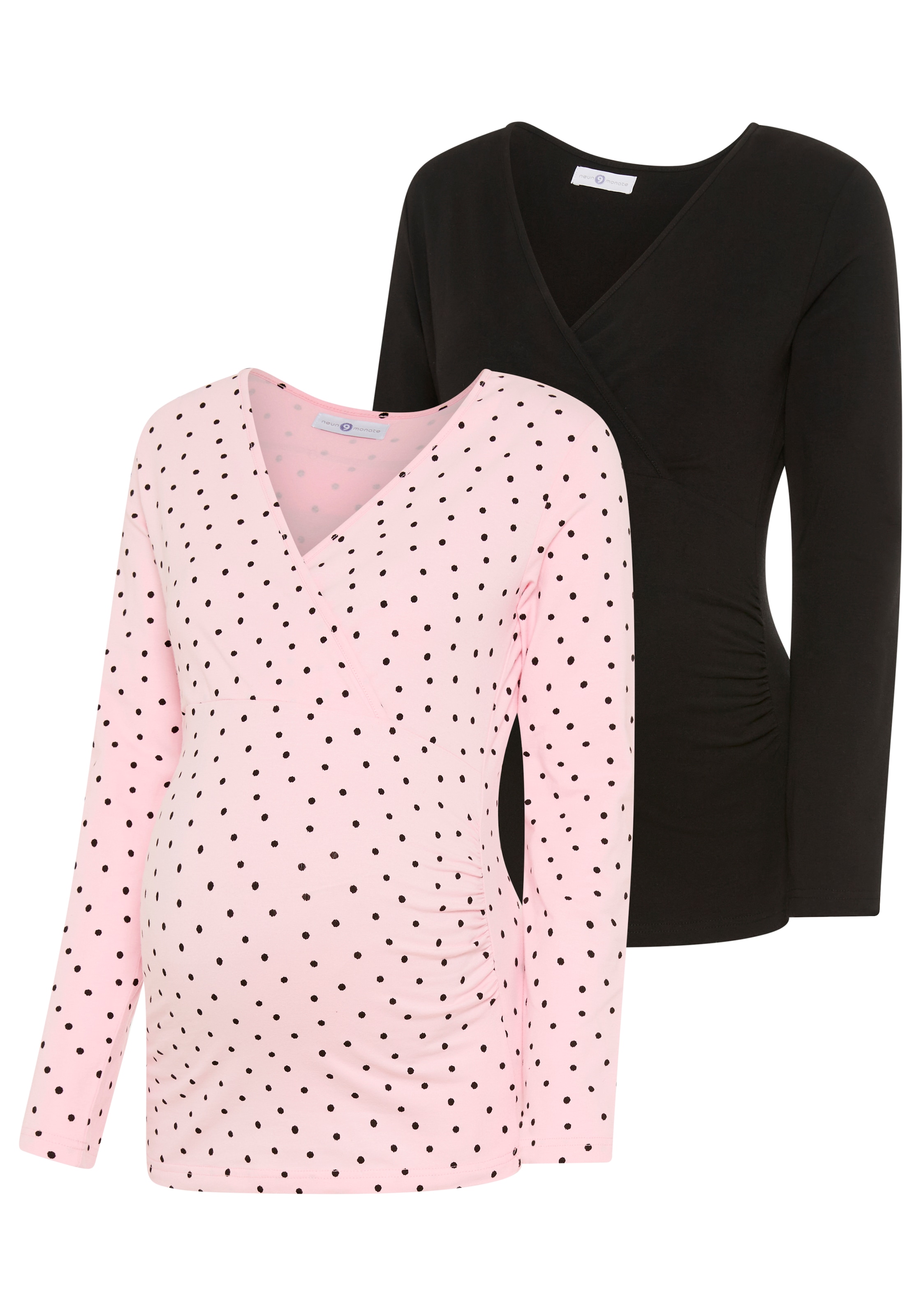 Neun Monate Umstandsshirt "2er Pack Umstands-Langarmshirt, Wickelausschnitt mit Stilloption" Packung, 2, 2 tlg. schmale Basic-Passform, Langarm, mit Stillmöglichkeit
