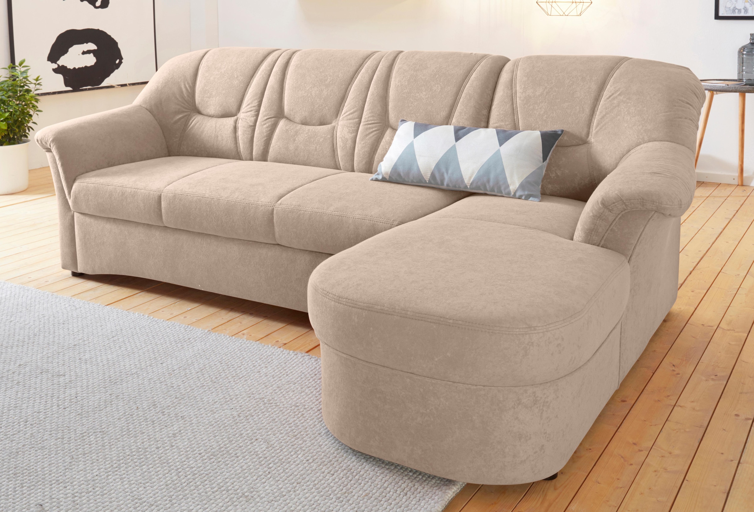 DOMO collection Ecksofa "SARAFINA 232x146 cm, auch mit Federkern für noch mehr Sitzkomfort" whlw. mit Bettfunktion, L-Form