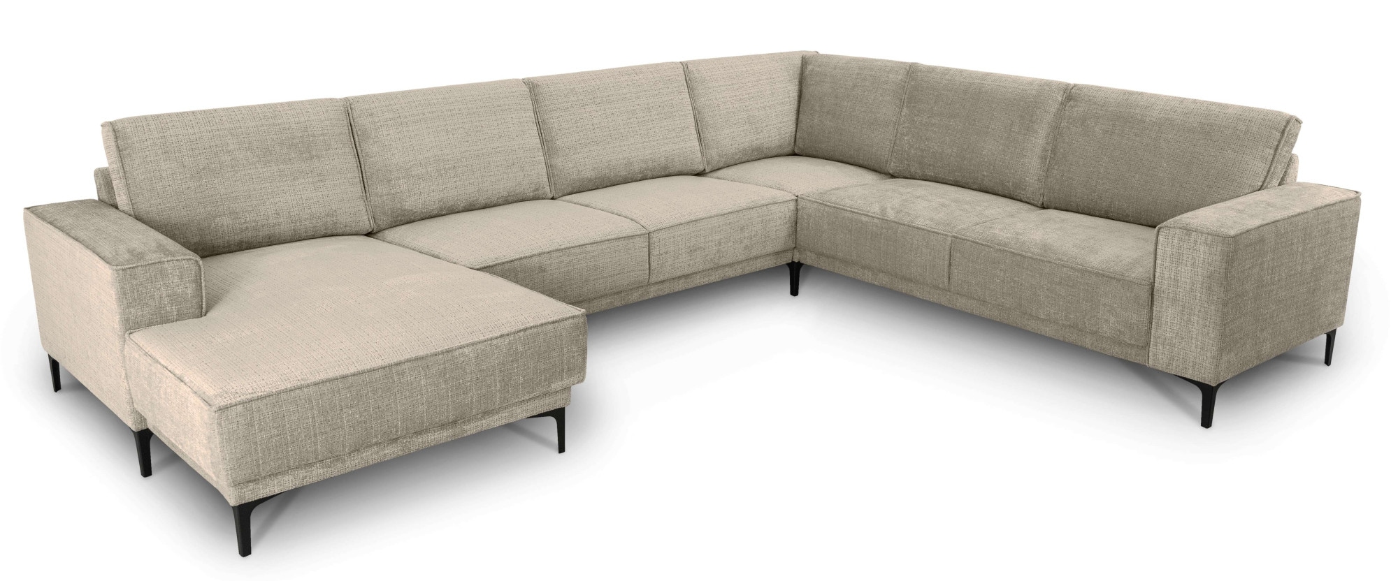 Places of Style Wohnlandschaft »XXL Sofa Oland, Struktur, Flachgewebe, Luxus-Microfaser, Boucle«, U-Form, 342 cm, Wellenunterfederung, Skandi-Design, Metallfüße