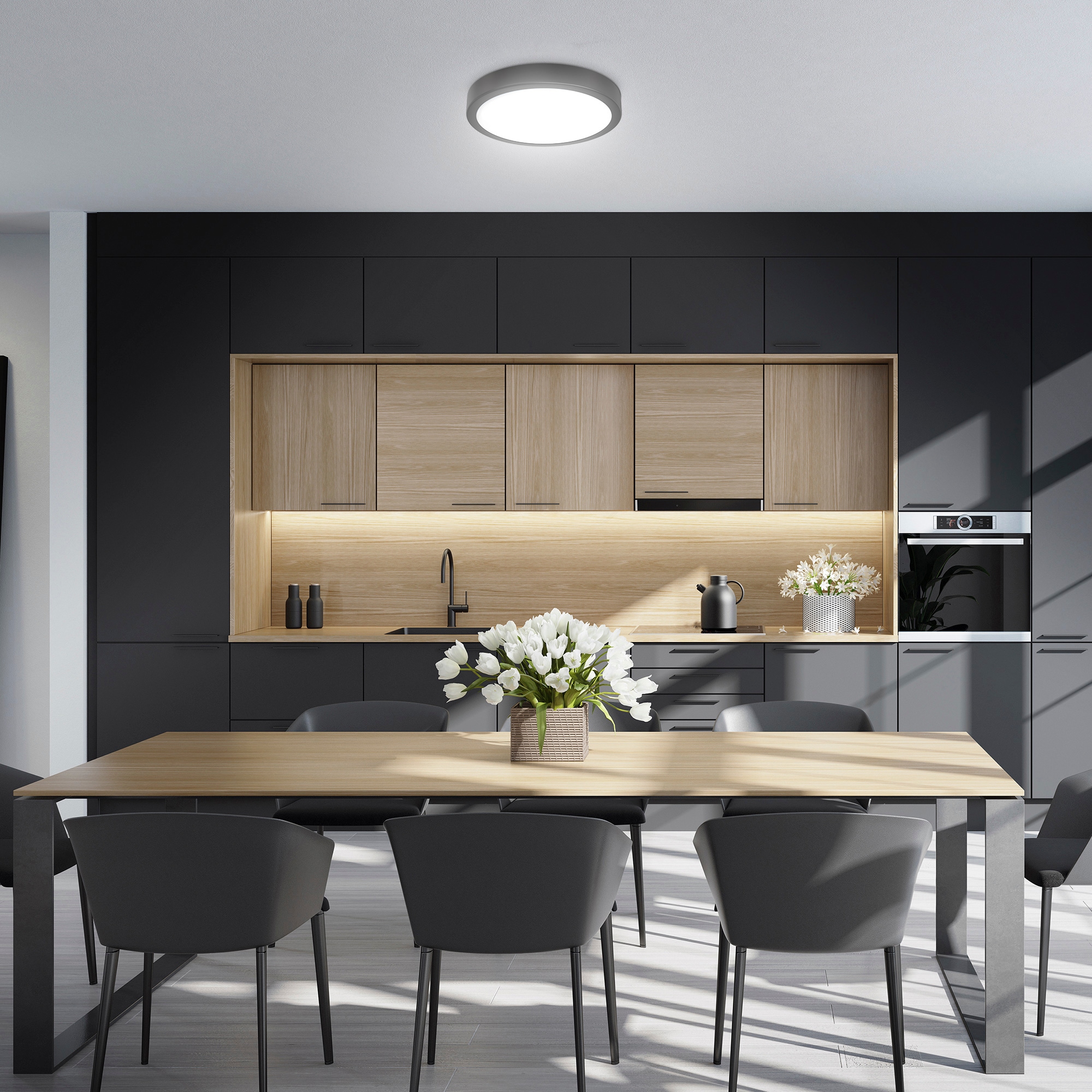 B.K.Licht LED Deckenleuchte »BK_DL1520 LED Deckenlampe, Ø28cm, 18 Watt, Schwarz«, 1 flammig, Leuchtmittel LED-Modul | LED fest integriert, 2.000 Lumen, 4000K neutralweißes Licht, Küchenlampe, Wohnzimmer