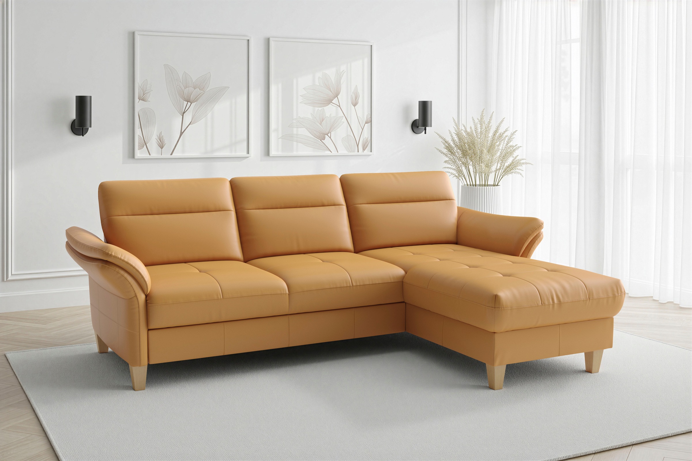 sit&more Ecksofa "Pamela L-Form, Leder, B: 218 und 230 cm mit Recamiere links od. rechts" optional Armteilverstellung, Schlaffunktion & Bettkasten