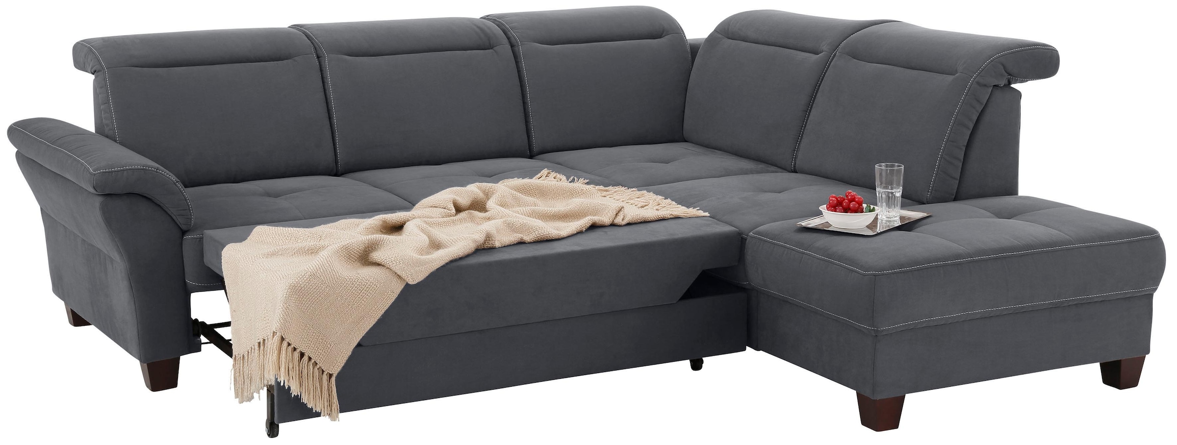Home affaire Ecksofa »Solvei L-Form«, wahlweise auch mit Kopfteilverstellung und Bettfunktion, Federkern