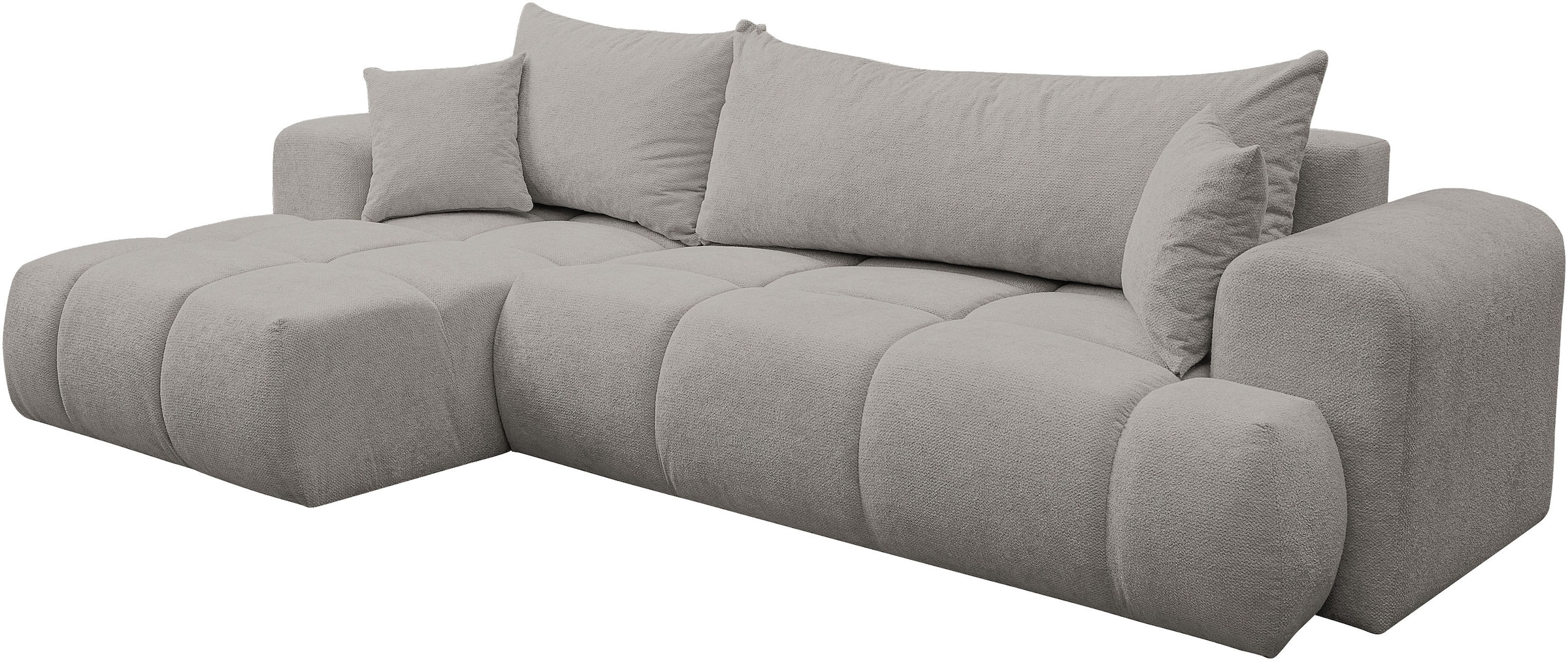 WERK2 Ecksofa »Ewela-Bubble 265 cm breit mit Bett & Bettkasten« Bouclé, L-Form, Schlaffunktion, Bettkasten