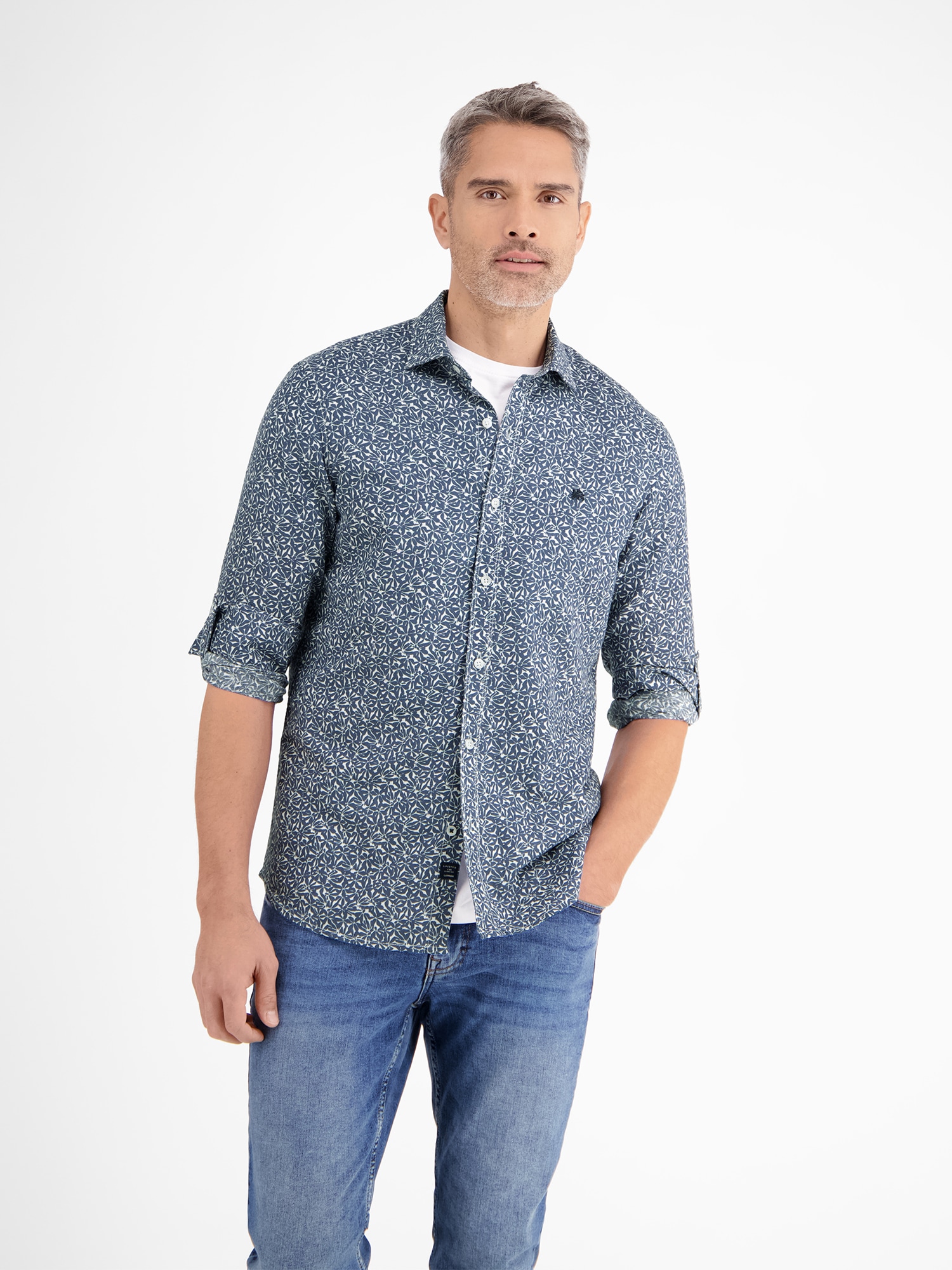 LERROS Langarmhemd »LERROS Langarmhemd mit Haifischkragen, floral bedruckt«