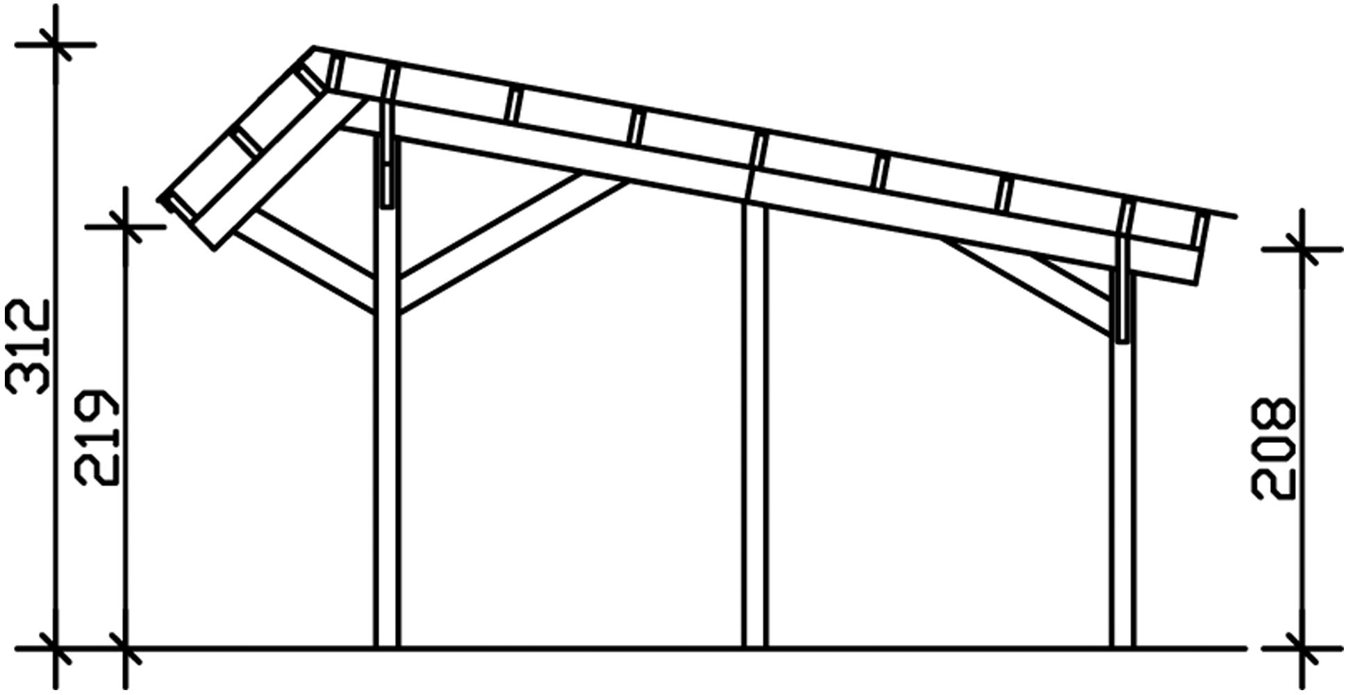 Skanholz Einzelcarport »Harz Stellplatzerweiterung«, Nadelholz, 291 cm, Grün, mit schwarzen Dachschindeln