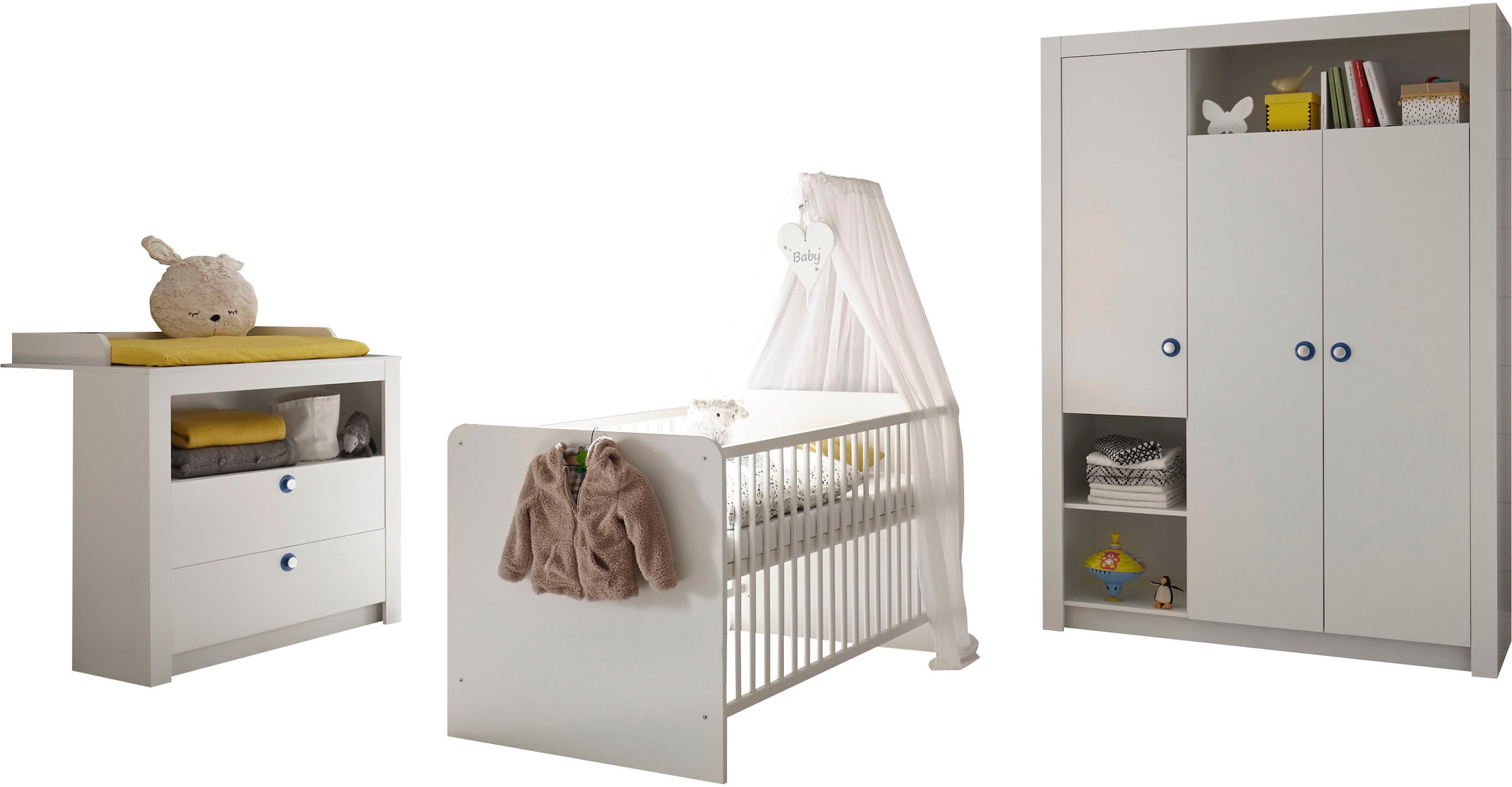 Babyzimmer-Komplettset »Paula«, (3 tlg.), Babyzimmer Set 3-tlg. Weiß, Kleiderschrank,...