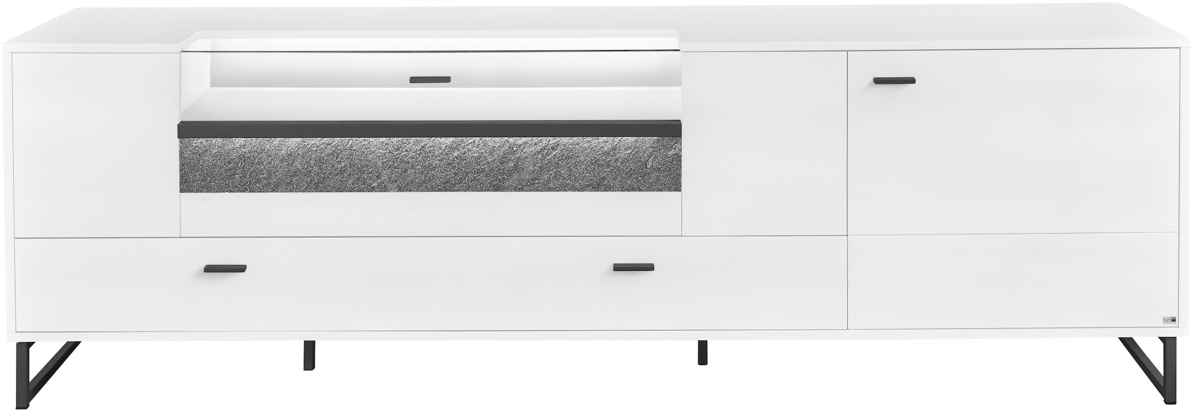 set one by Musterring TV-Schrank »Deltona«, inkl. LED-Beleuchtung, Metallkufe, Glasklappe, B214 x H 67 cm