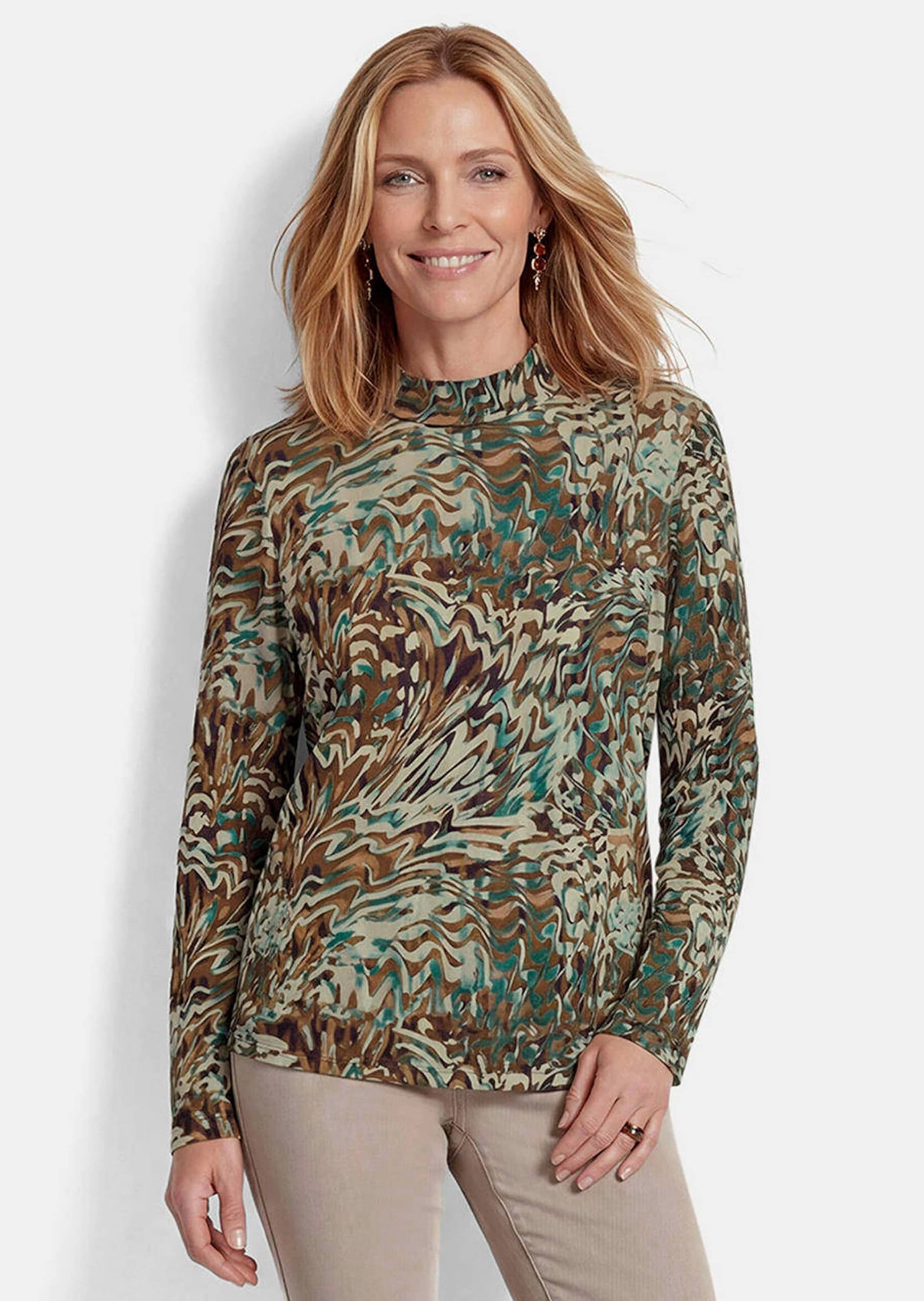 GOLDNER Print-Shirt »Stehbundshirt mit Langarm« Stretchbequmer Viskosejersey