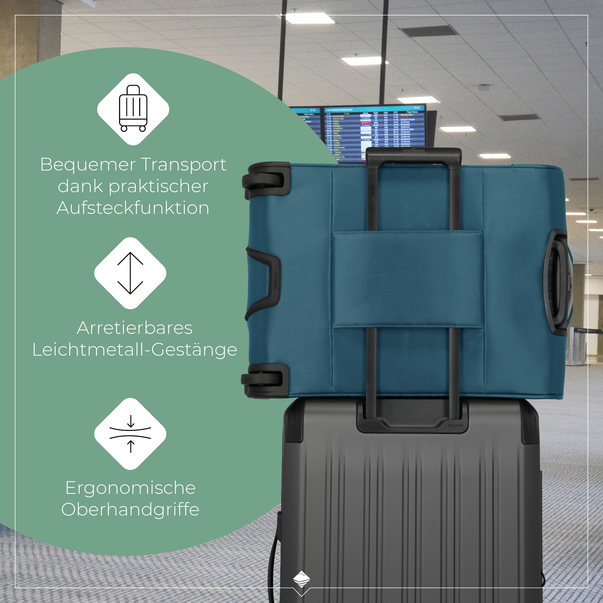 travelite Handgepäck-Trolley »JETPACK Multi Light 2 Cabin, konzipiert für Condor & Ryanair«, 4 Rollen, Weichgepäck-Koffer Handgepäck für die meisten gängigen Airlines