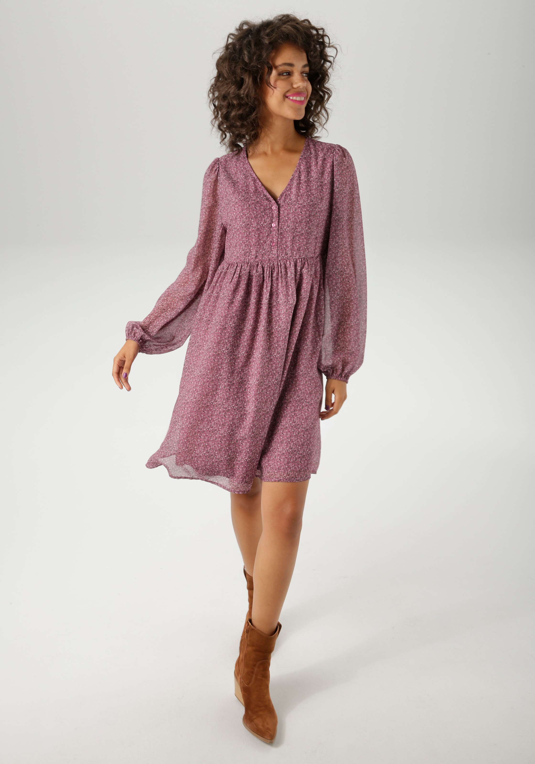 Aniston CASUAL Blusenkleid mit kleinem, grafischen Alloverdruck günstig online kaufen