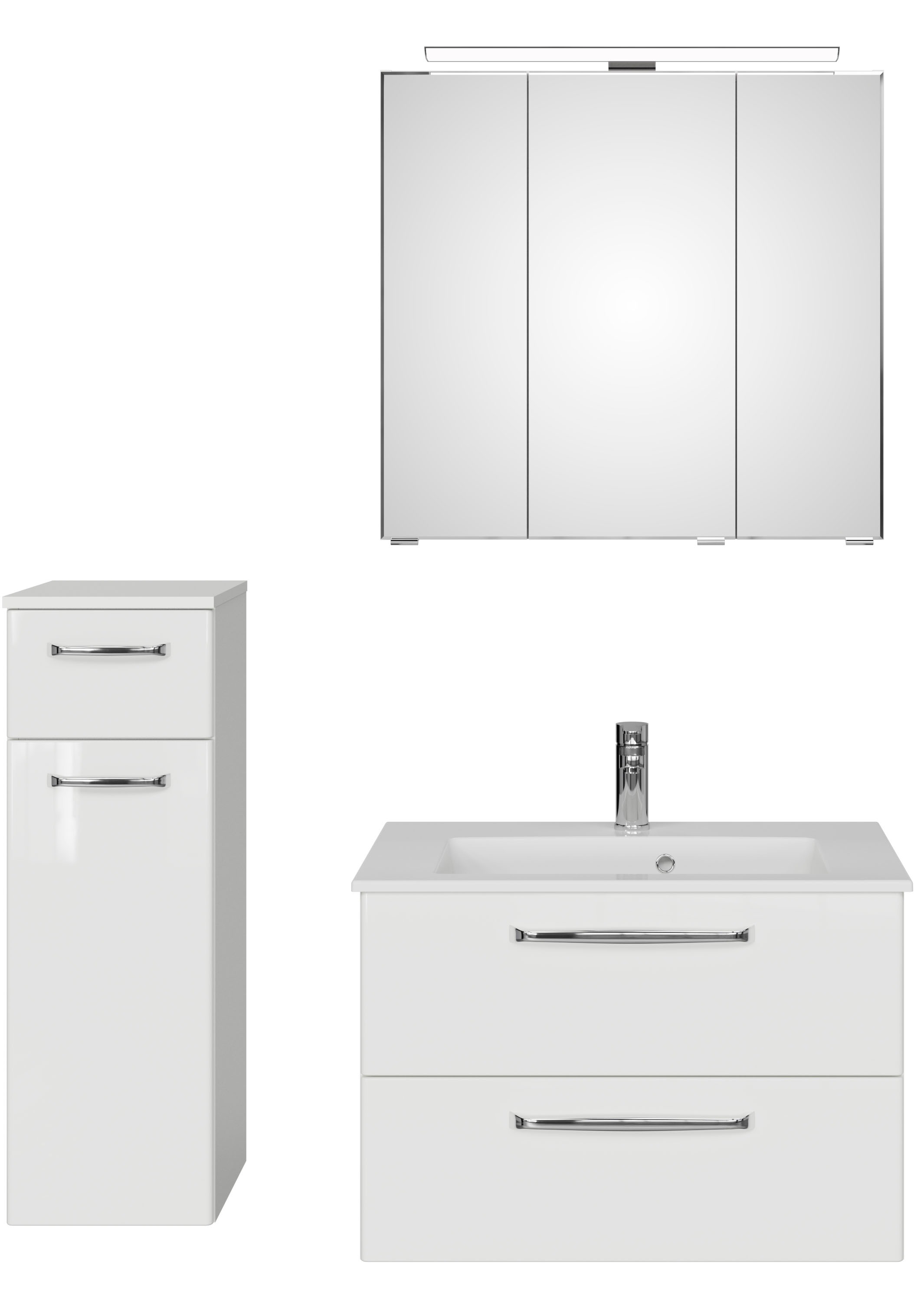 Saphir Badmöbel-Set »Badmöbel-Set Trentino 3-tlg Mineralmarmorwaschtisch LED-Spiegelschrank«, (4 St.), Badezimmer-Set mit Unterschrank inkl. Türdämpfer
