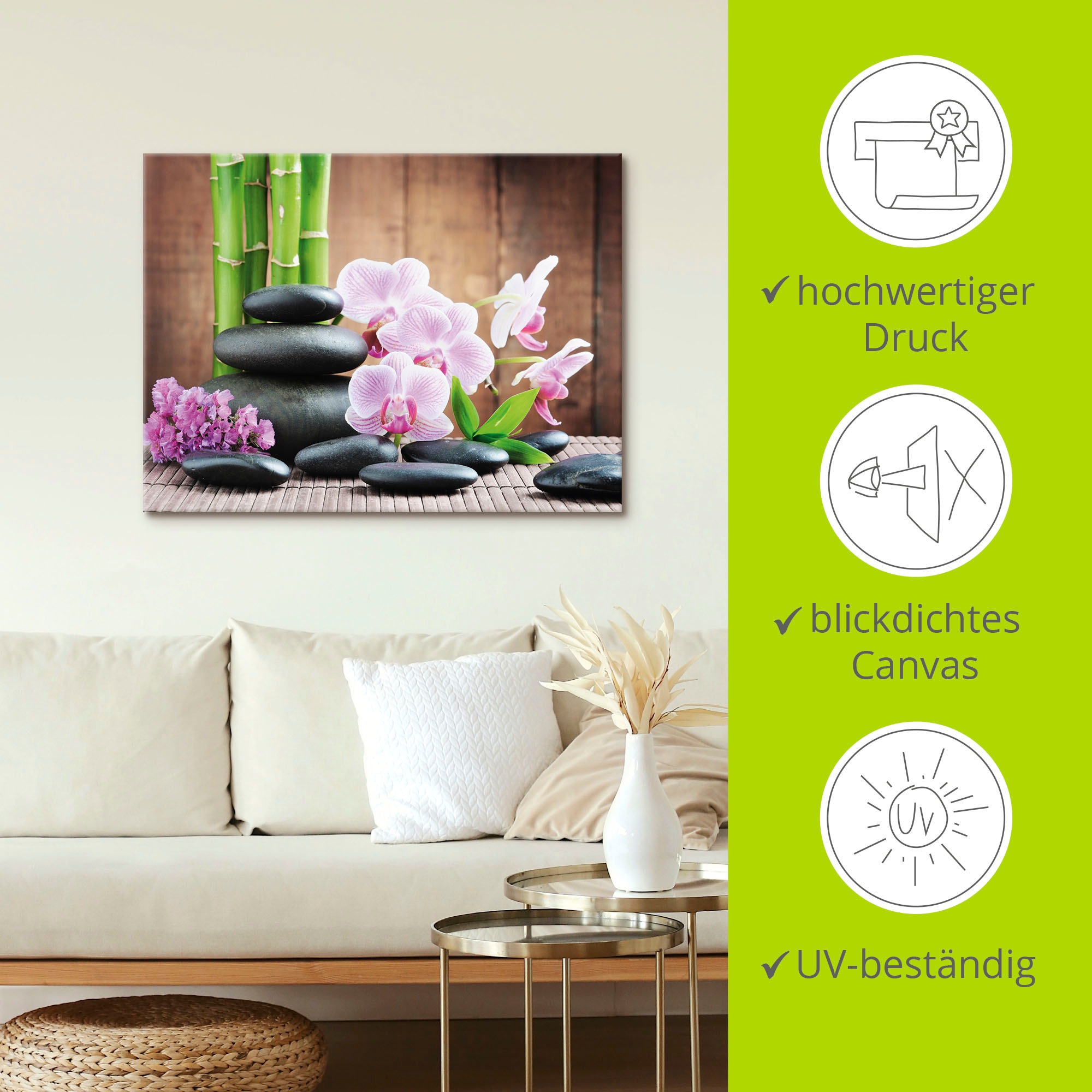 Artland Wandbild »Spa Konzept Zen Steinen Orchideen«, Zen, (1 St.), als Leinwandbild, Poster, Wandaufkleber in verschied. Größen