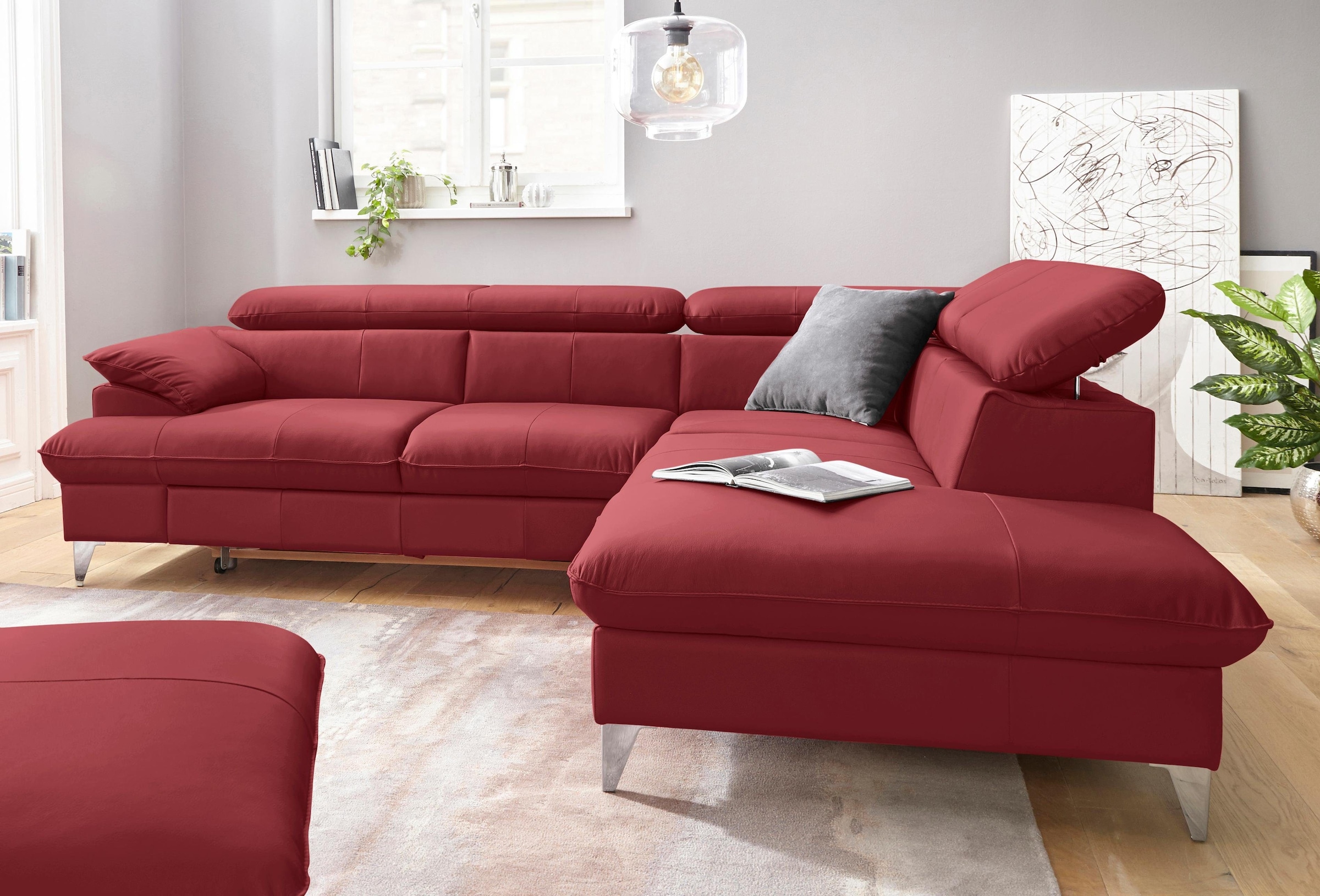 COTTA Polstergarnitur »Caluso L-Form«, Set bestehend aus: Ecksofa mit Kopfteilverstellung & Hocker
