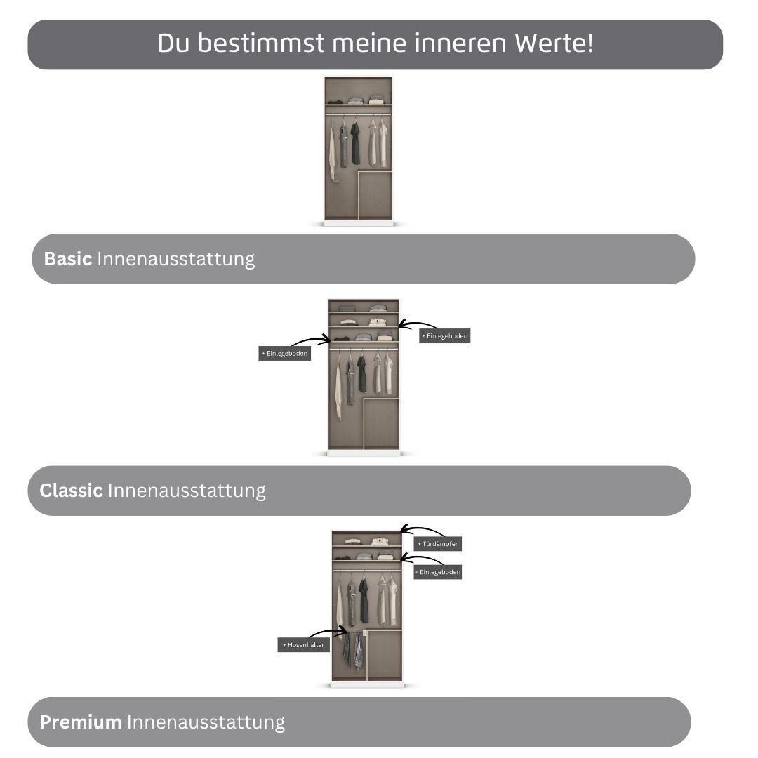 rauch Kleiderschrank »Drehtürenschrank Schrank Garderobe Wäscheschrank Schlafzimmer AVOLA«, (in 3 verschiedenen Ausstattungen BASIC/CLASSIC/PREMIUM), mit hochwertigen Stangengriffen in Schwarz aus Metall MADE IN GERMANY