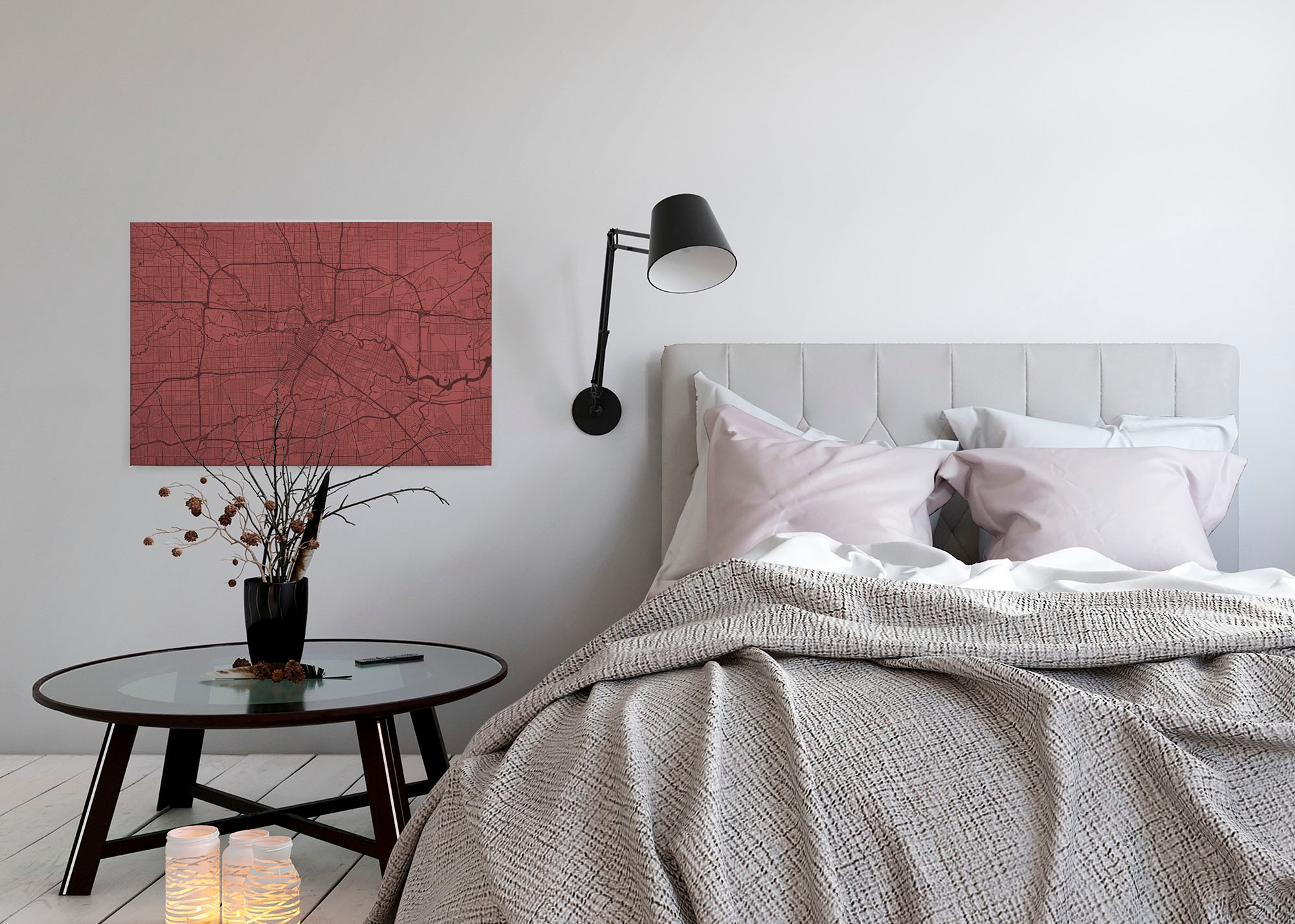 A.S. Création Leinwandbild »metropolitan 3«, Kunst-Modern-Kinder, (1 St.), Keilrahmen Bild Stadtplan Karte Rot Leinwand-Bild Wohnzimmer modern