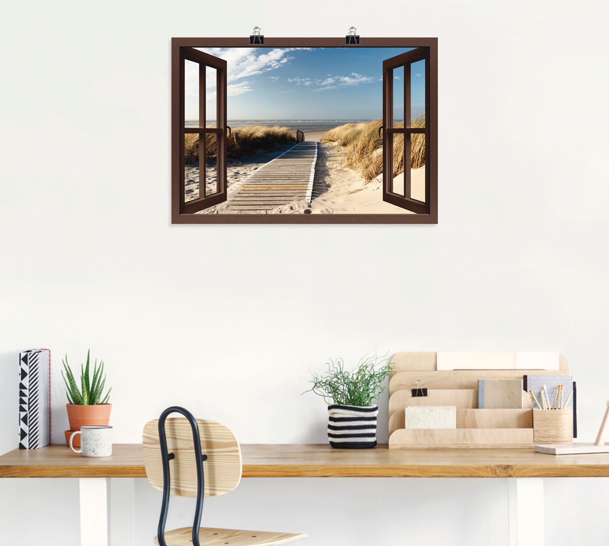 Artland Wandbild "Fensterblick Nordseestrand auf Langeoog", Fensterblick, ( günstig online kaufen