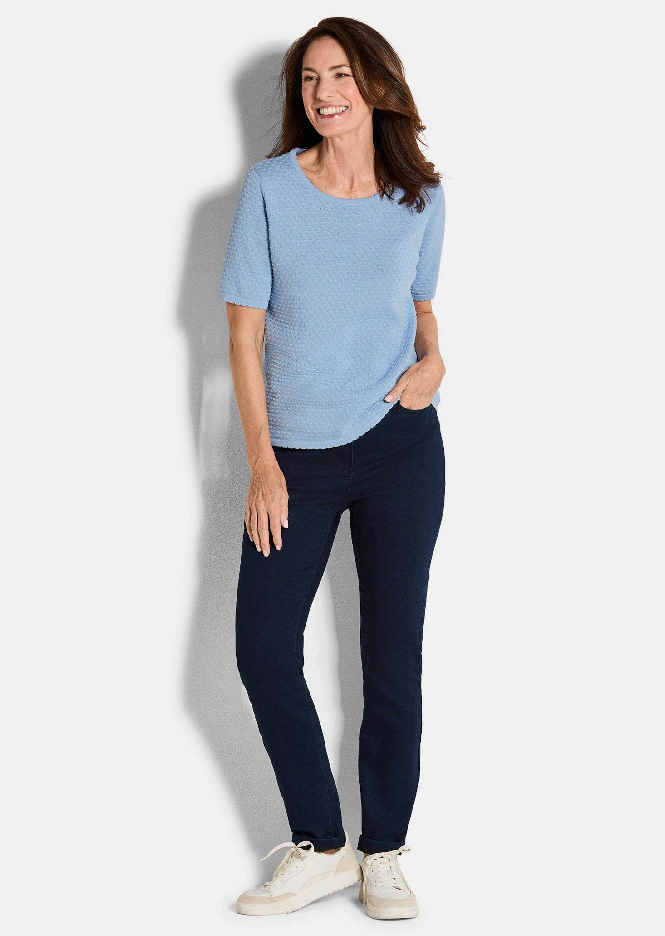 GOLDNER Rundhalspullover "Halbarm Strickshirt mit Rundhals" günstig online kaufen