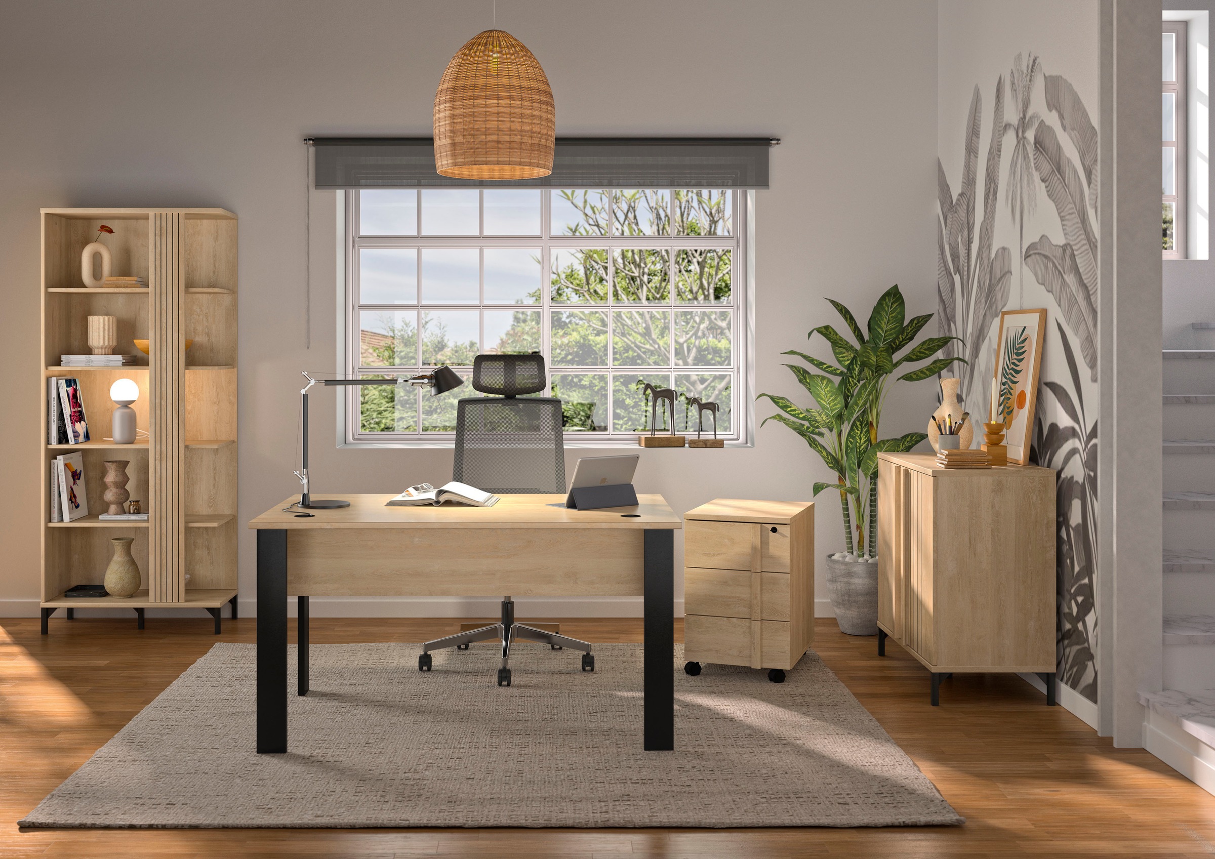 Schreibtisch GAMI "Faro", braun (eiche hell, eiche hell, eiche hell), B:120cm H:74cm T:60cm, Tische, Schreibtisch, moderner Industrial Look 3
