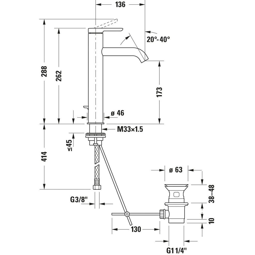 Duravit Waschtischarmatur »C.1 Waschtischmischer, Größe L, mit Zugstangen-Ablaufgarnitur«