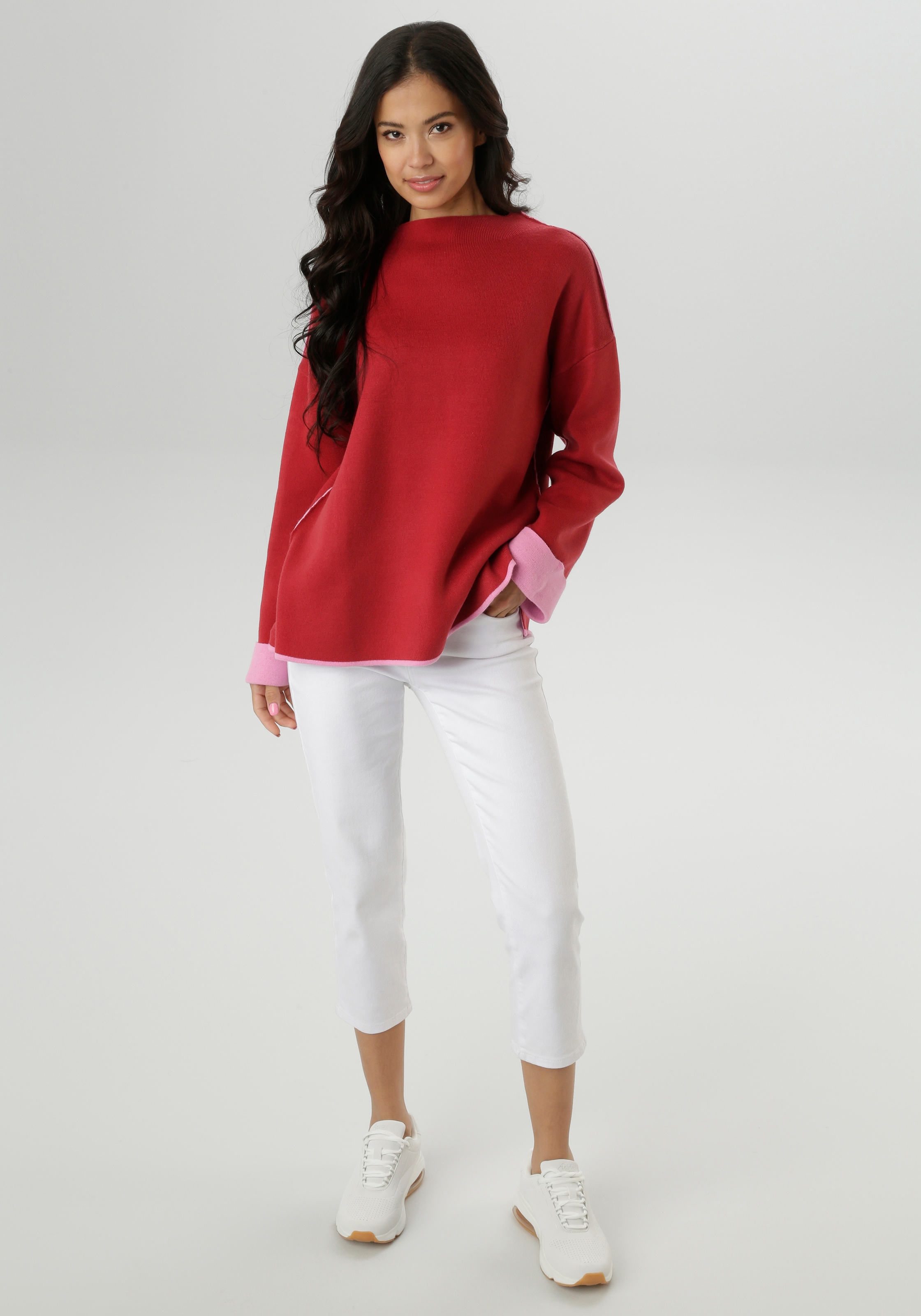 Aniston SELECTED Strickpullover, mit rosafarbenen Zierkanten