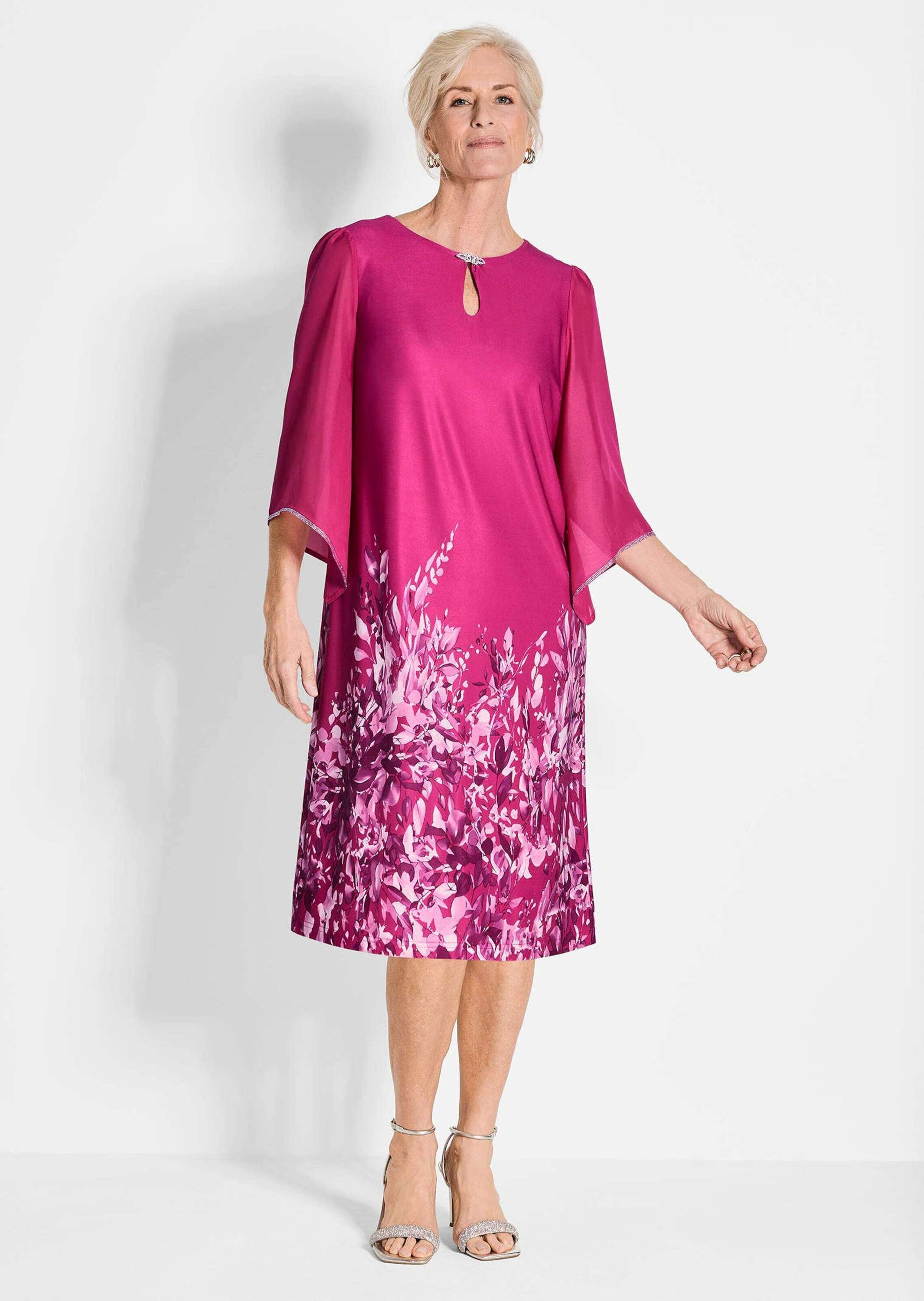 GOLDNER Sommerkleid "Kurzgröße Pinkes edles Chiffon-Kleid mit 3/4-Arm" Glit günstig online kaufen