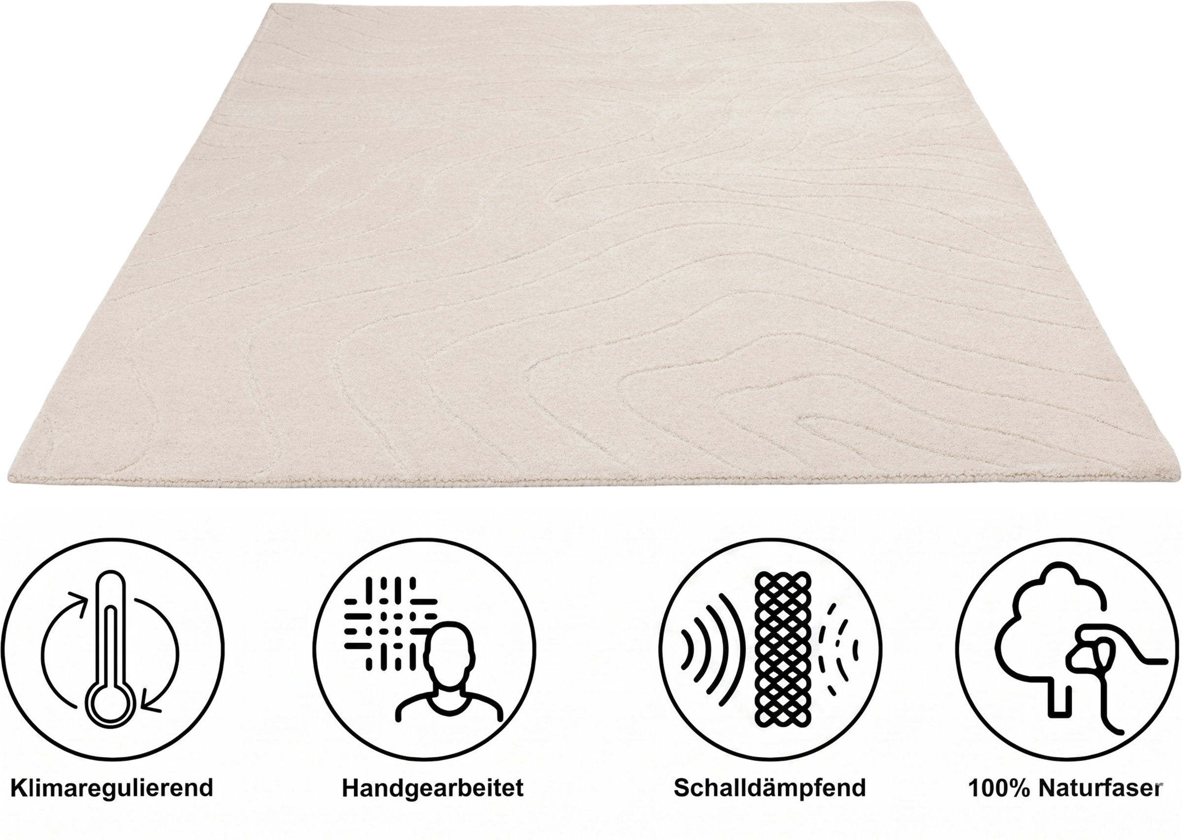 LeGer Home by Lena Gercke Wollteppich »Zarrah, mit Wellendesign, Linienmuster« rechteckig 14 mm Höhe reine Wolle, modern, Scandi, Wohnzimmer, Schlafzimmer, Esszimmer