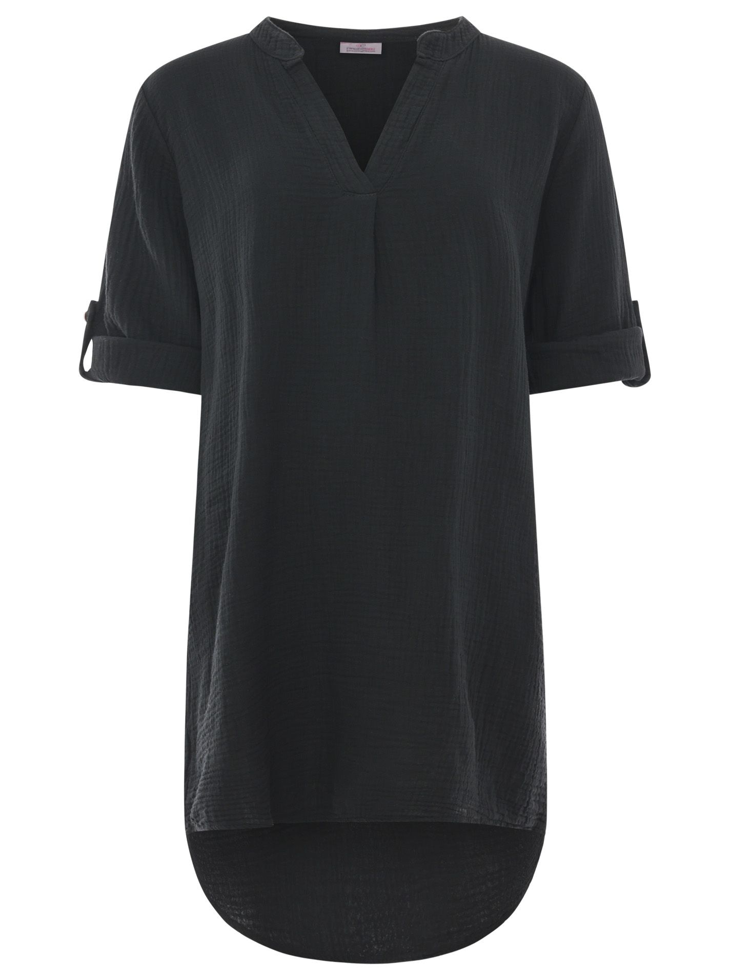 Zwillingsherz Schlupfbluse ""Rom"" verlängerte Rückenpartie, V-Neck, Turn-Up Ärmel, Musselin