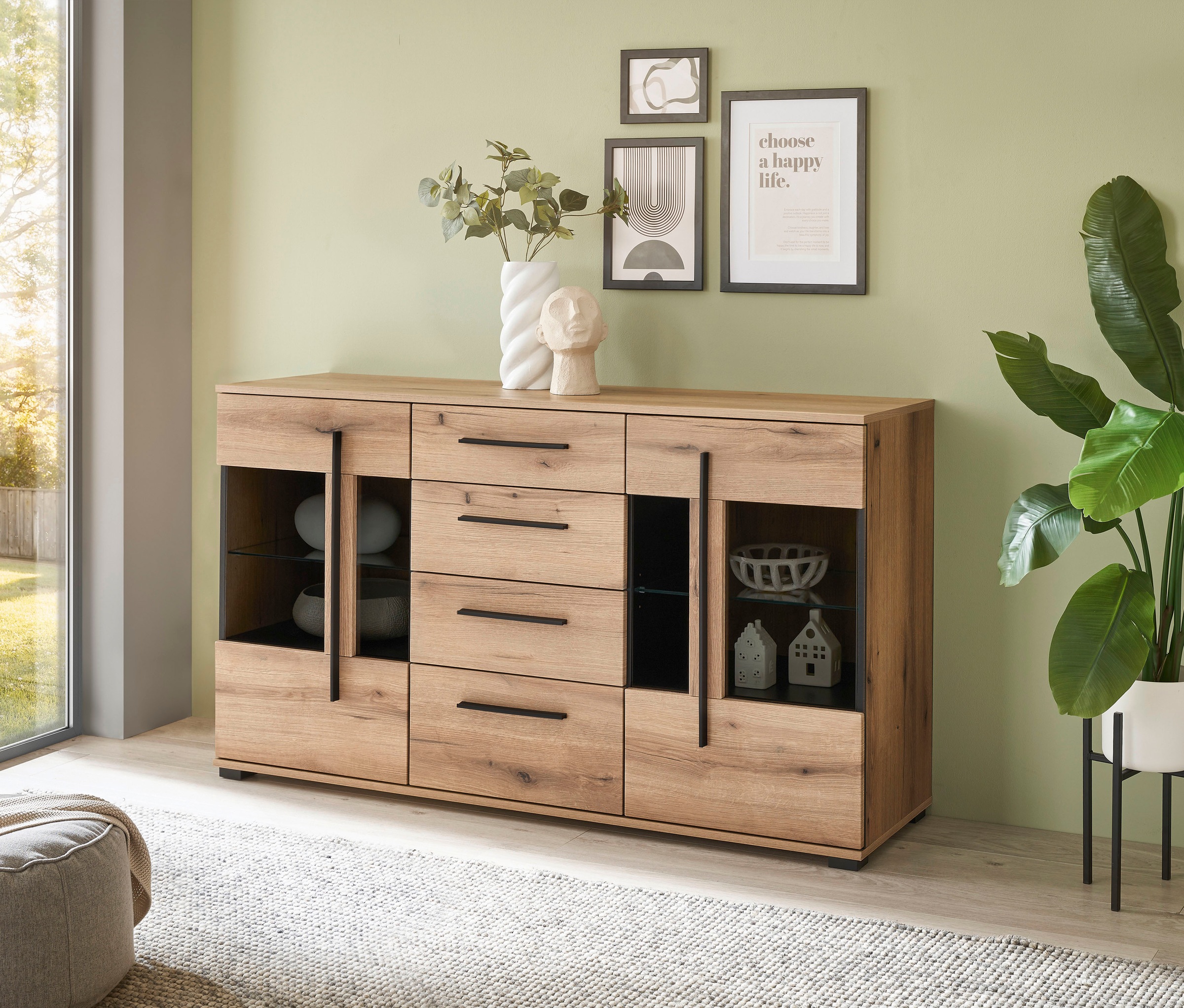 INOSIGN Sideboard »Cantara, moderner Schrank, Kommode in Eiche Evoke oder weiß«, schwarze Stangengriffe, ausreichend Stauraum, vielseitig einsetzbar