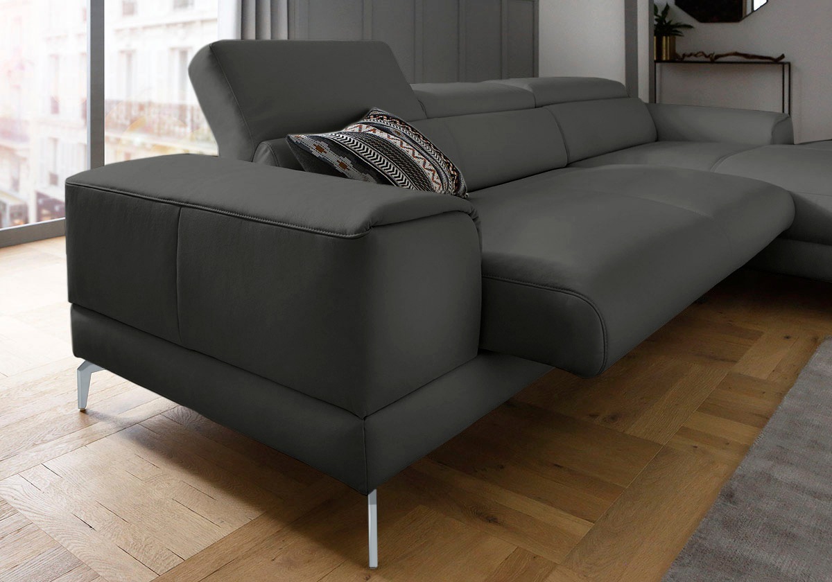 W.SCHILLIG Ecksofa »piedroo, Designsofa mit tollem Sitzkomfort, bequem und elegant, L-Form«, Kopfteilverstellung, wahlweise mit Sitztiefenverstellung, Breite 303cm