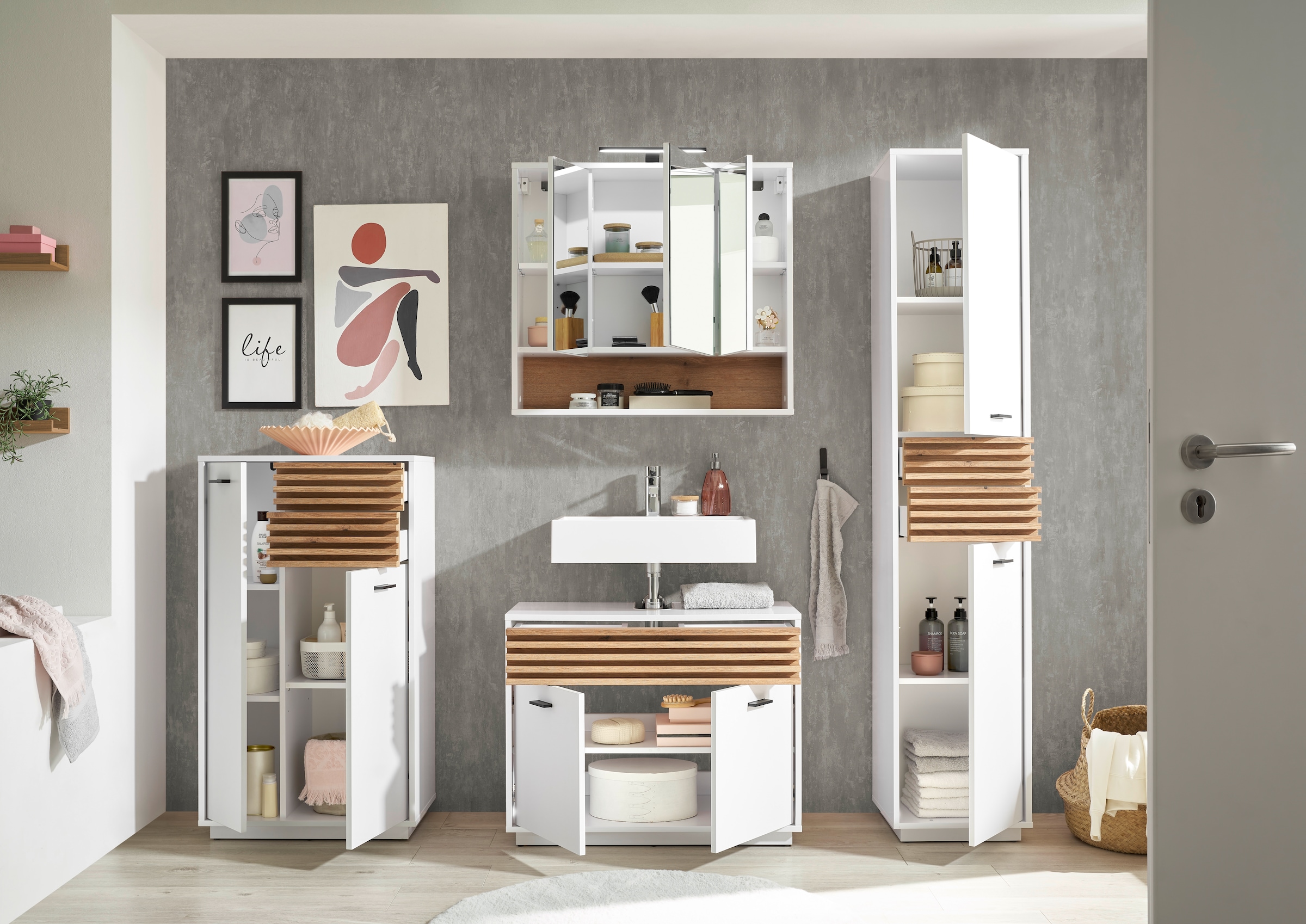 BASIC by Balculina Midischrank »Liguria B/H/T 60x106x35 cm« 1 Stk. tlg. Breite 60cm, Unterflurauszug, FSC-Mix 70%