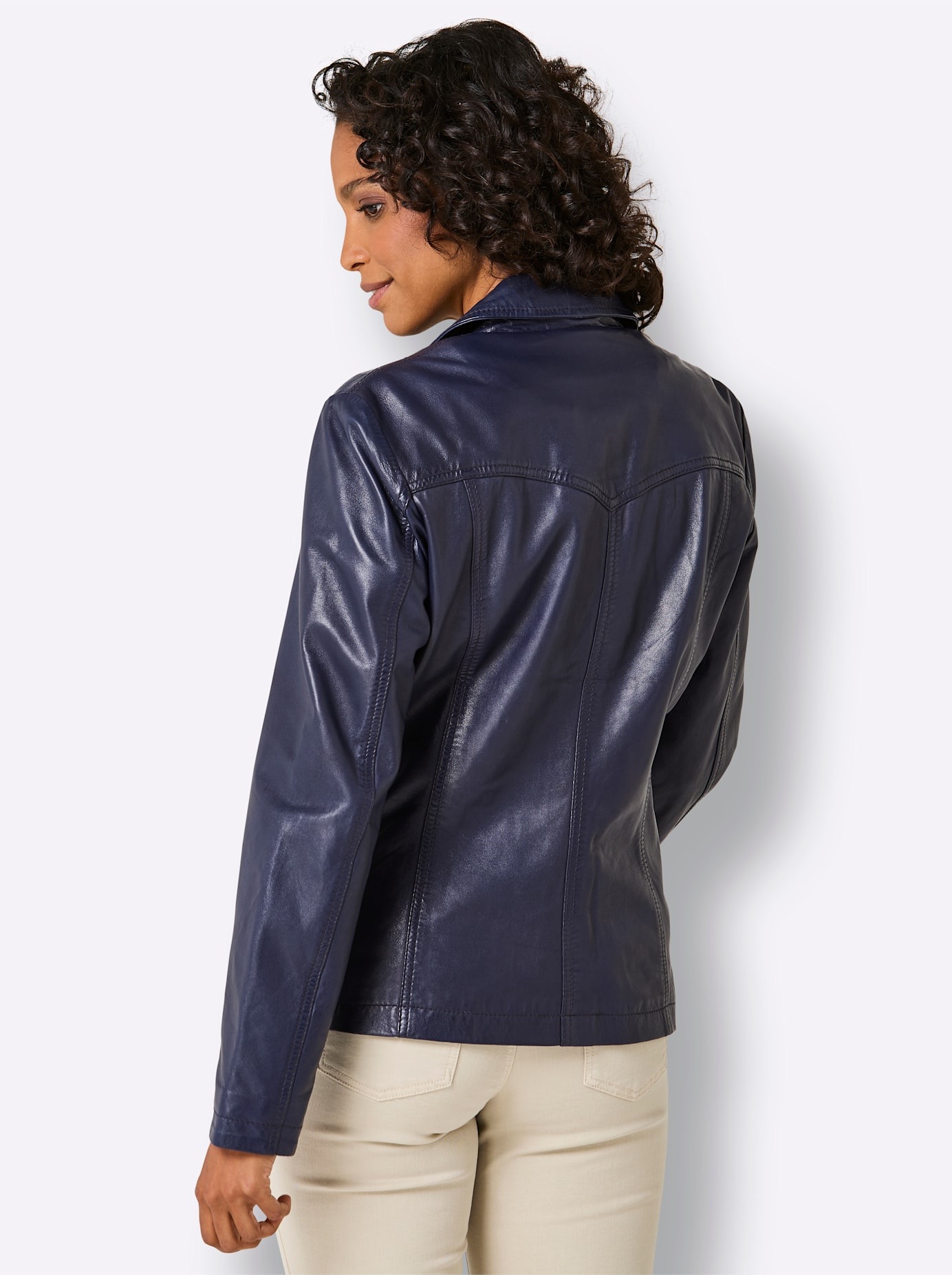 Lederblazer MAINPOL "Lammnappa-Lederblazer", Damen, Gr. 40, marine, 100% Lammnappaleder, Blazer 3