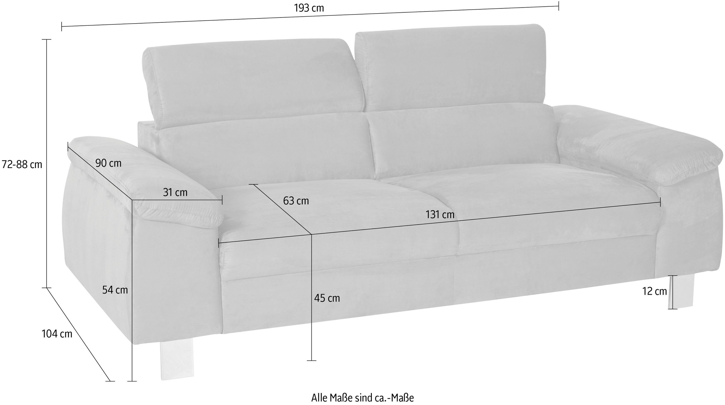 COTTA Polstergarnitur »Komaris, B: 193 bzw. 100 cm« Set,  Set: 3er-Sofa & Hocker, mit Kopfteilverstellung