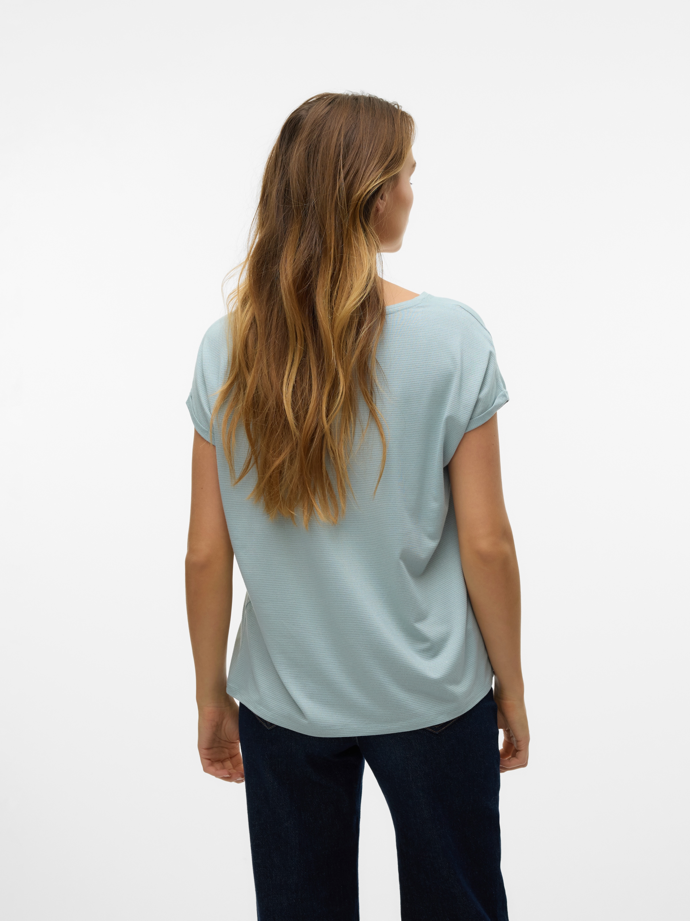Vero Moda Rundhalsshirt »VMLAVA PLAIN SS TOP LUREX STRIPE«